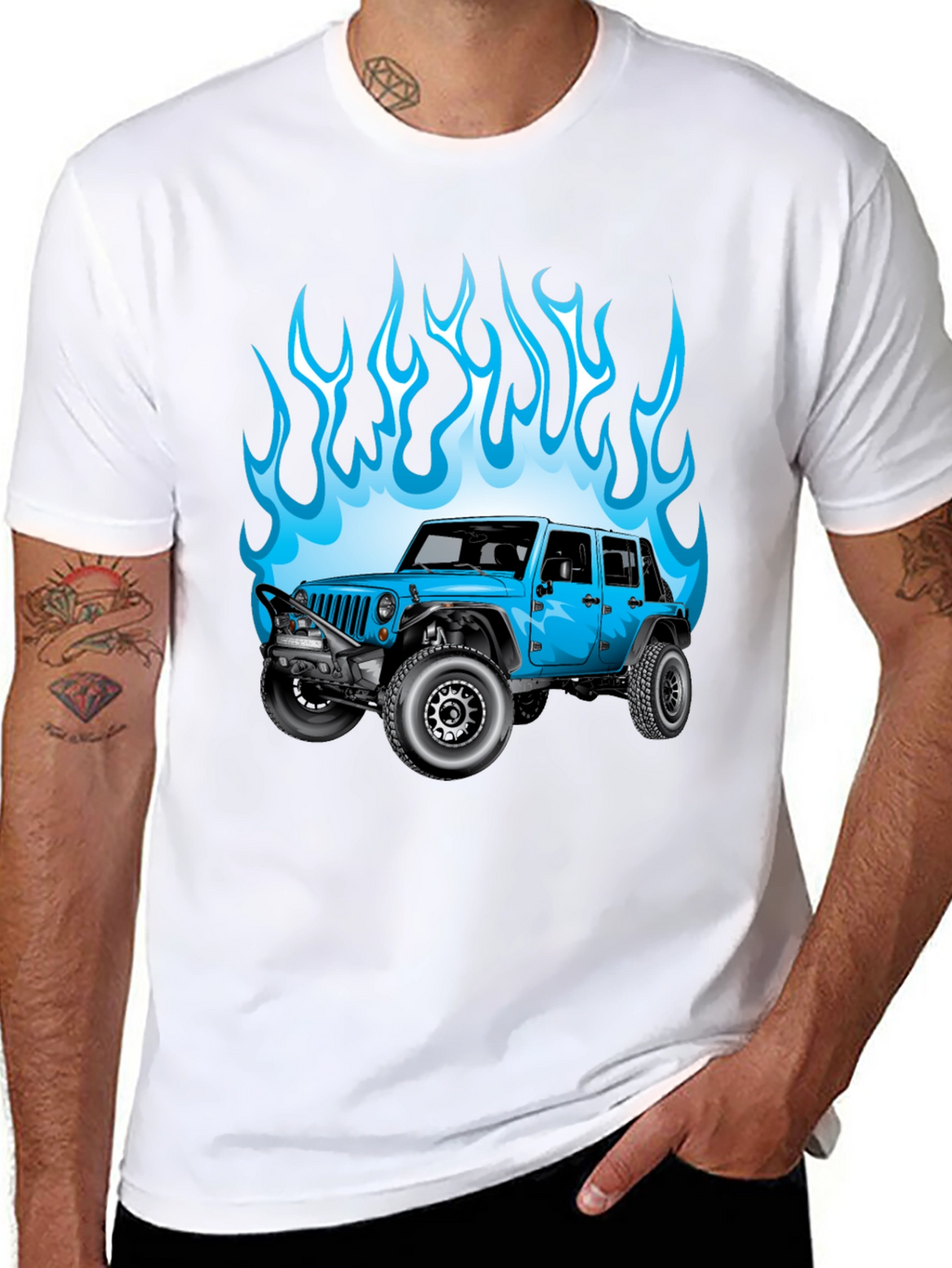Blue Jeep Flames Graphic T-Shirt
