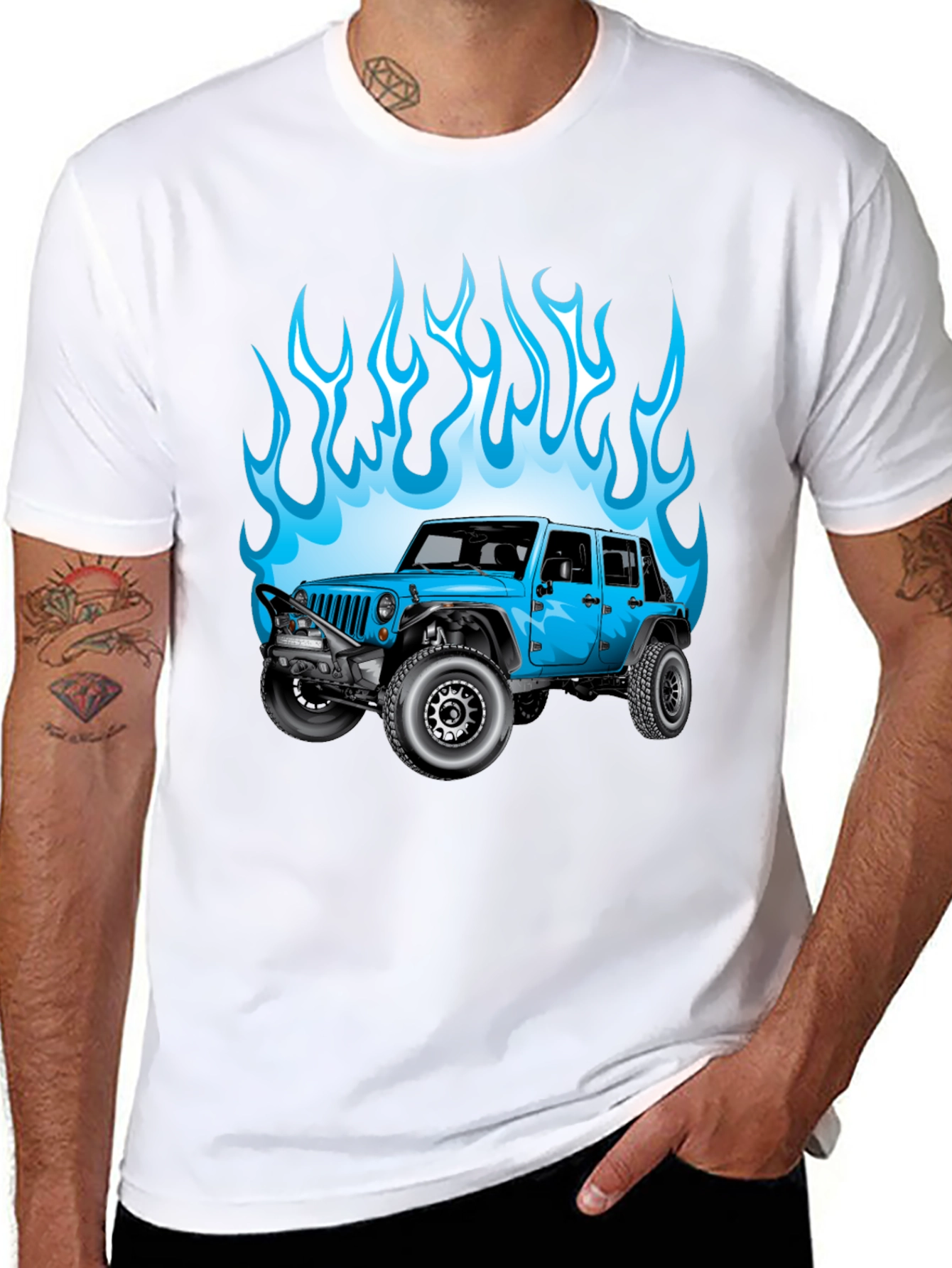 Blue Jeep Flames Graphic T-Shirt