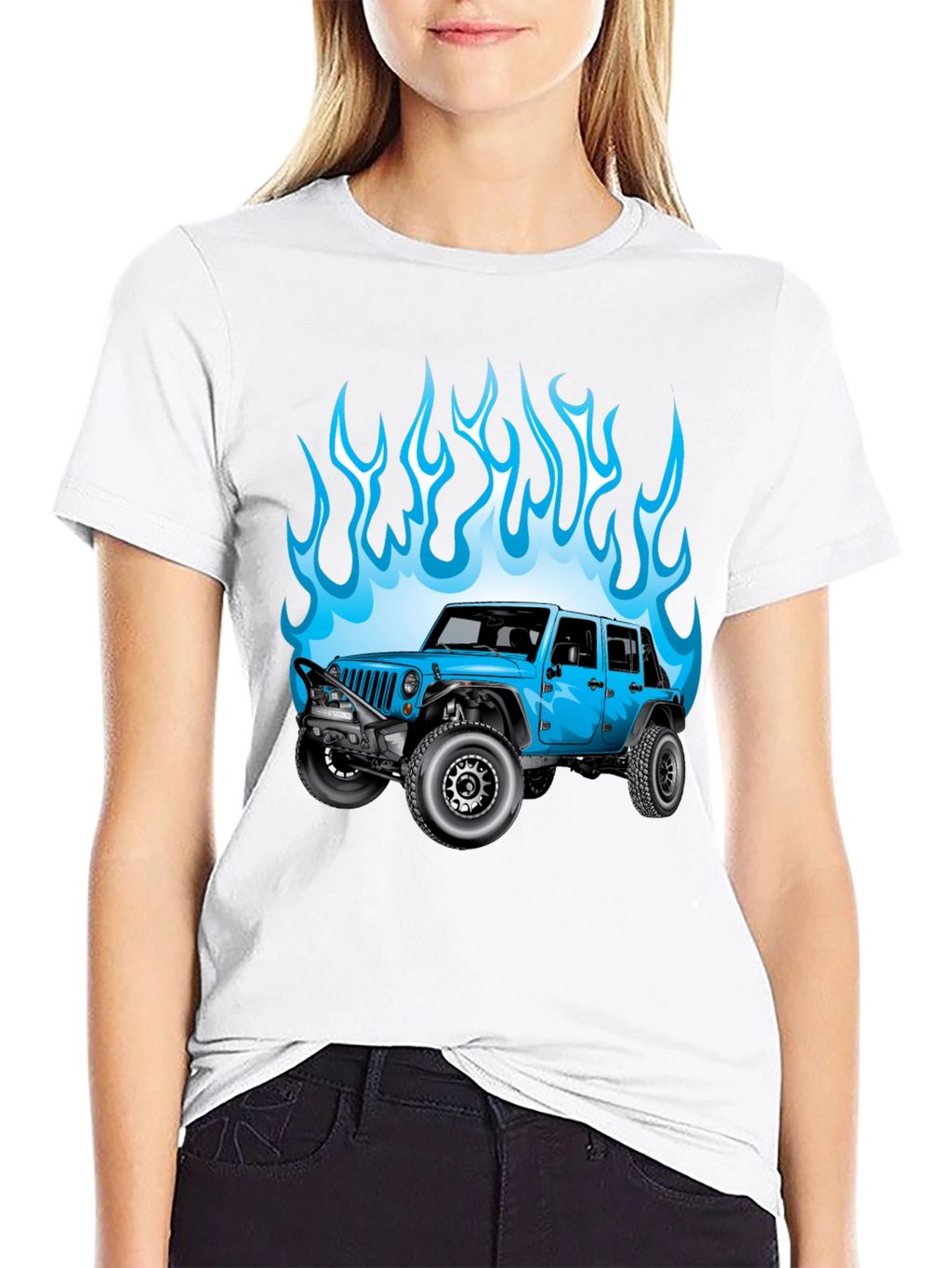 Blue Jeep Flames Graphic T-Shirt
