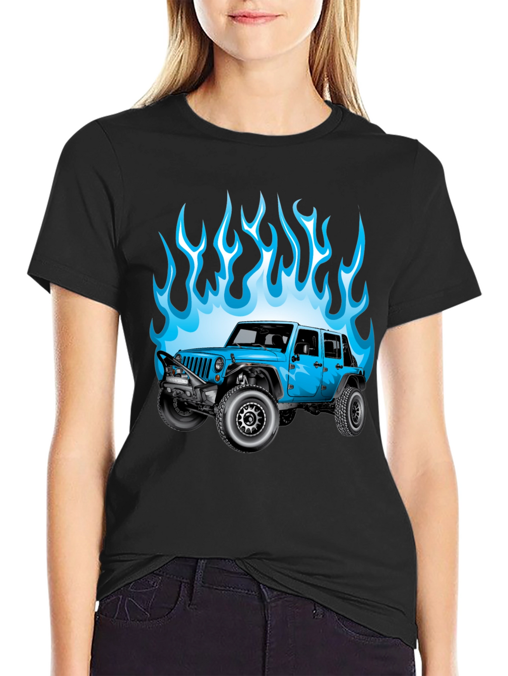 Blue Jeep Flames Graphic T-Shirt