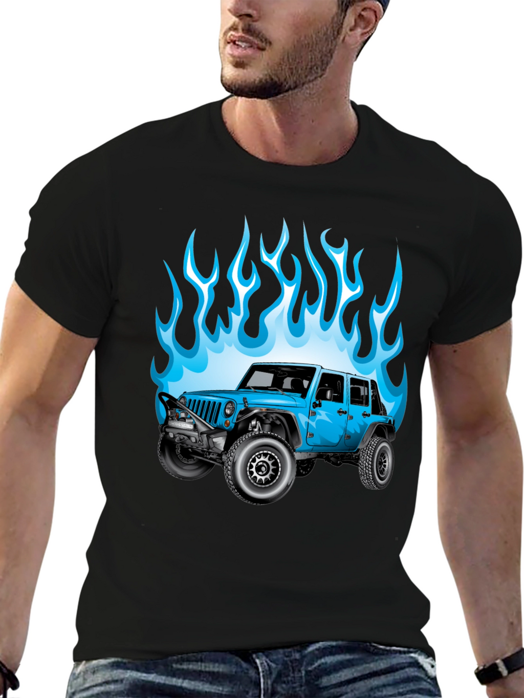 Blue Jeep Flames Graphic T-Shirt