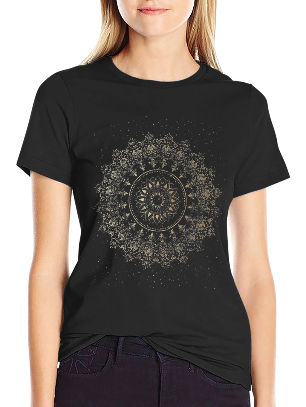 Gold Mandala Graphic Black T-Shirt