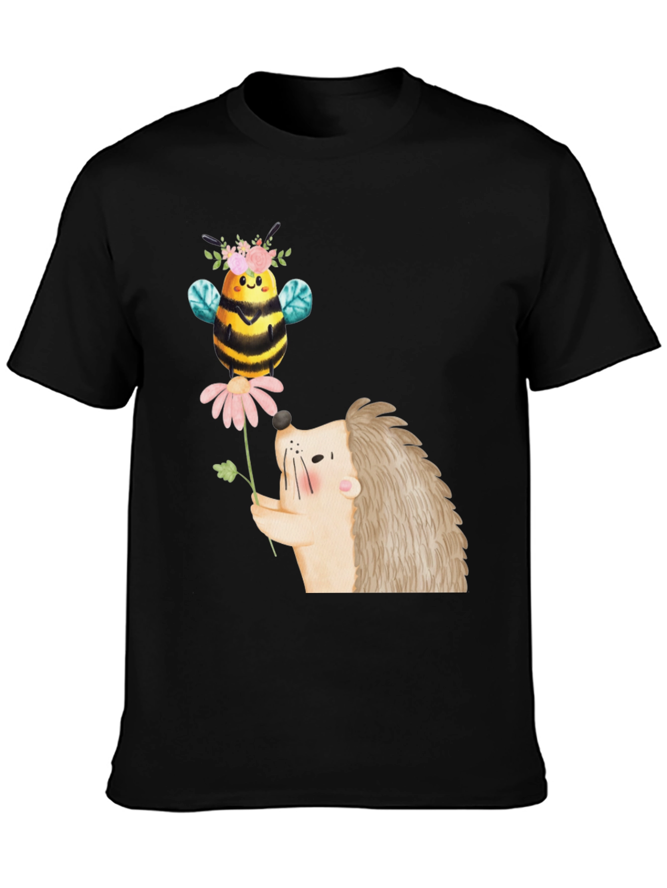 Cute Bee & Hedgehog Graphic T-Shirt