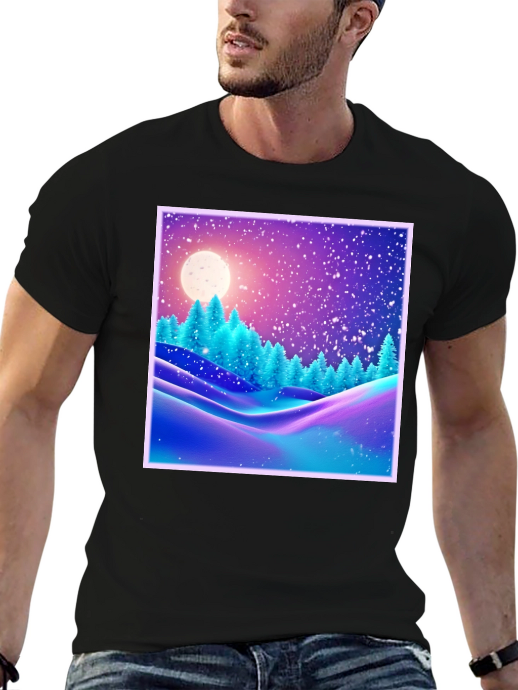 Winter Landscape Graphic Tee - Black Cotton Blend