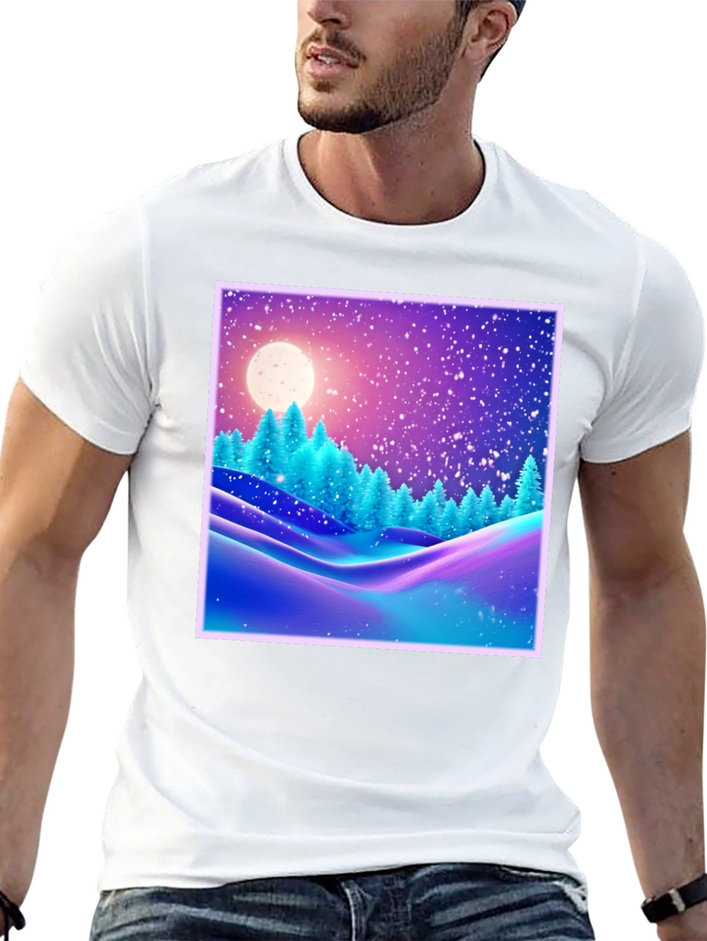 Winter Landscape Graphic Tee - Black Cotton Blend