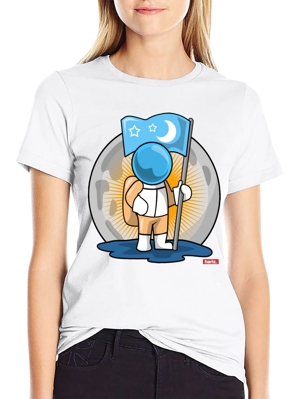 Astronaut Moon Flag Graphic T-Shirt