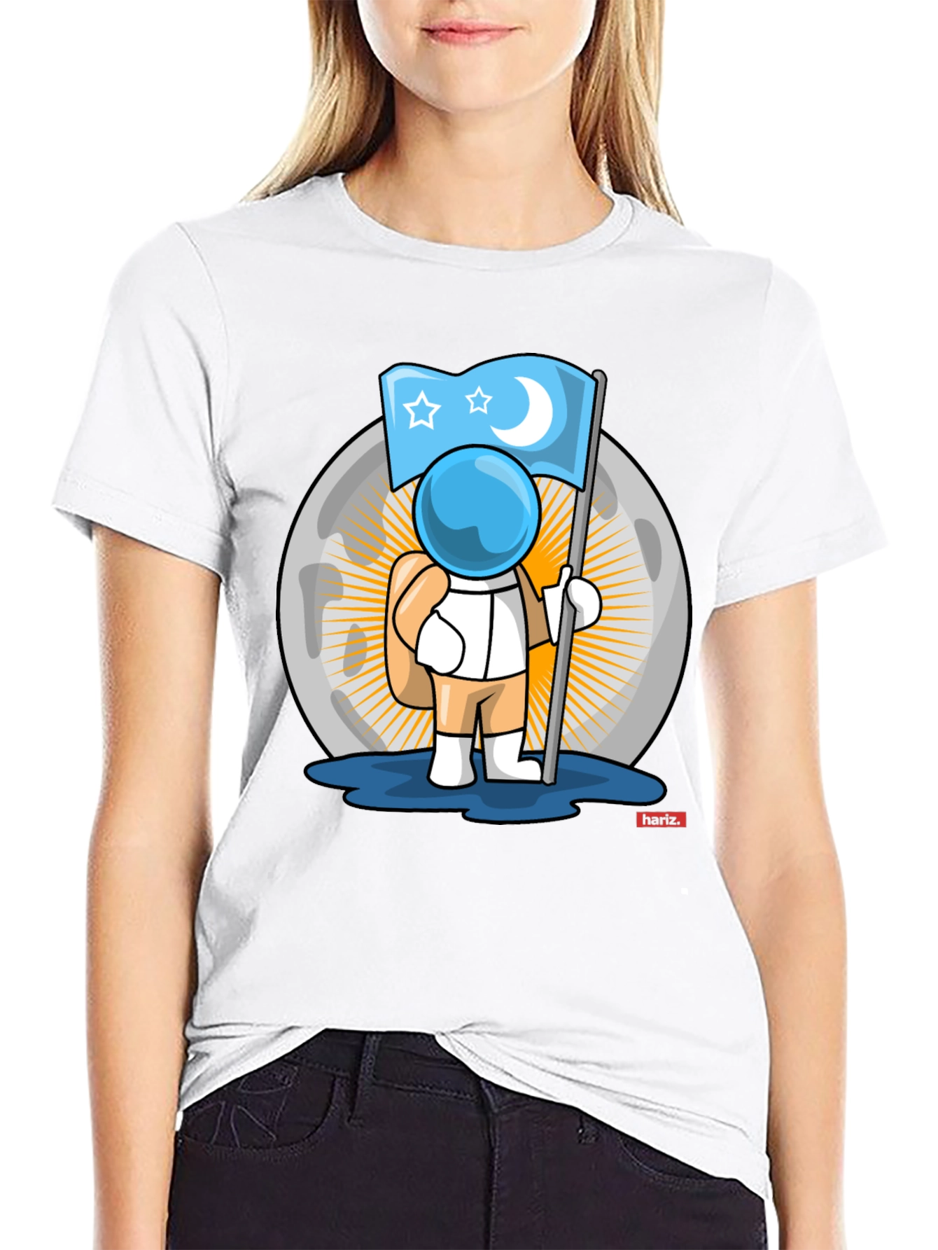 Astronaut Moon Flag Graphic T-Shirt