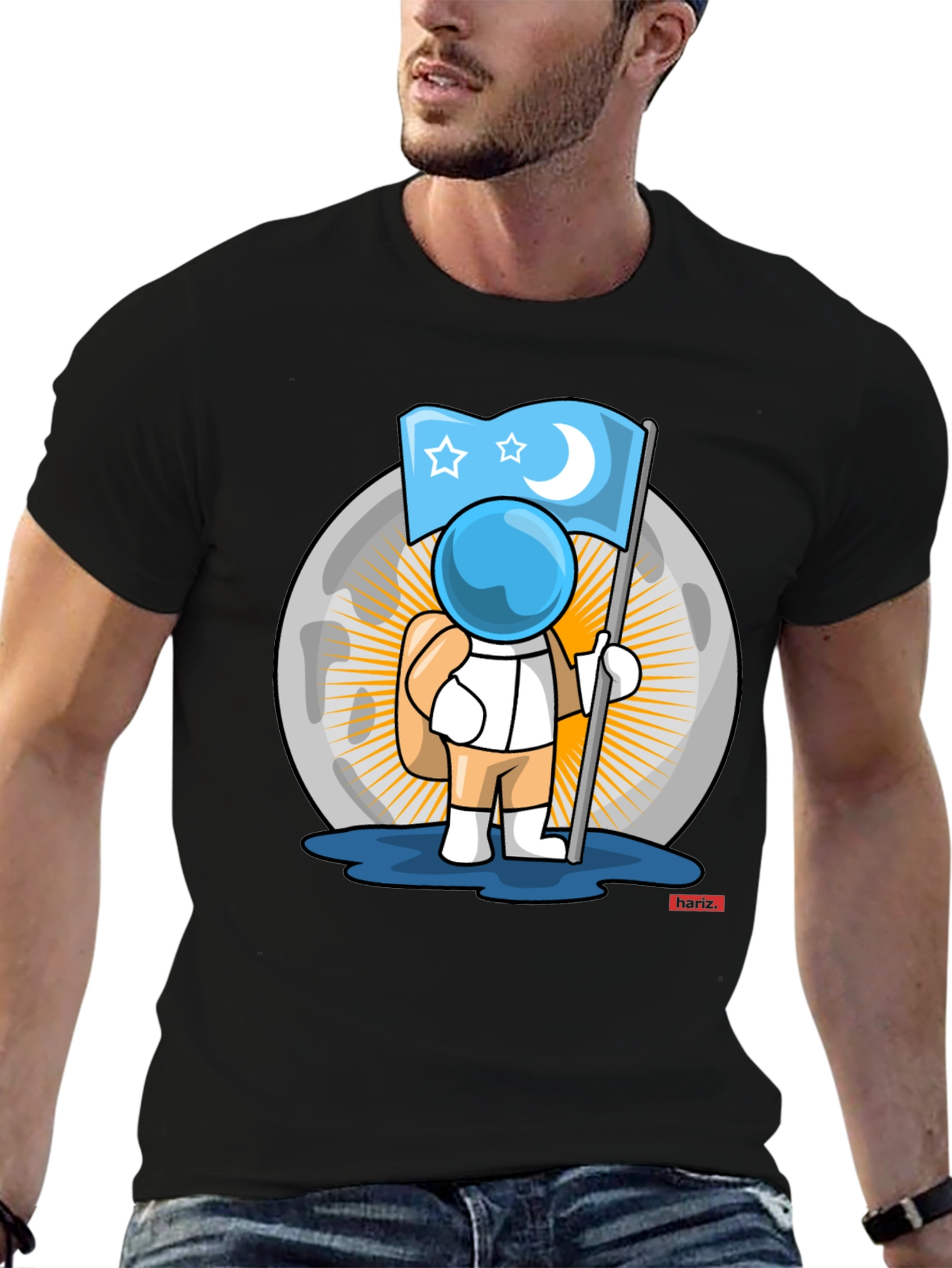 Astronaut Moon Flag Graphic T-Shirt
