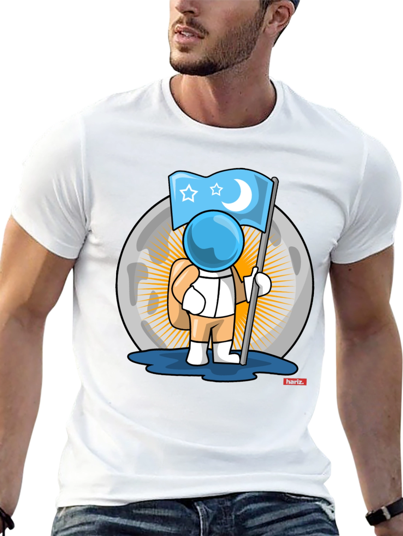 Astronaut Moon Flag Graphic T-Shirt