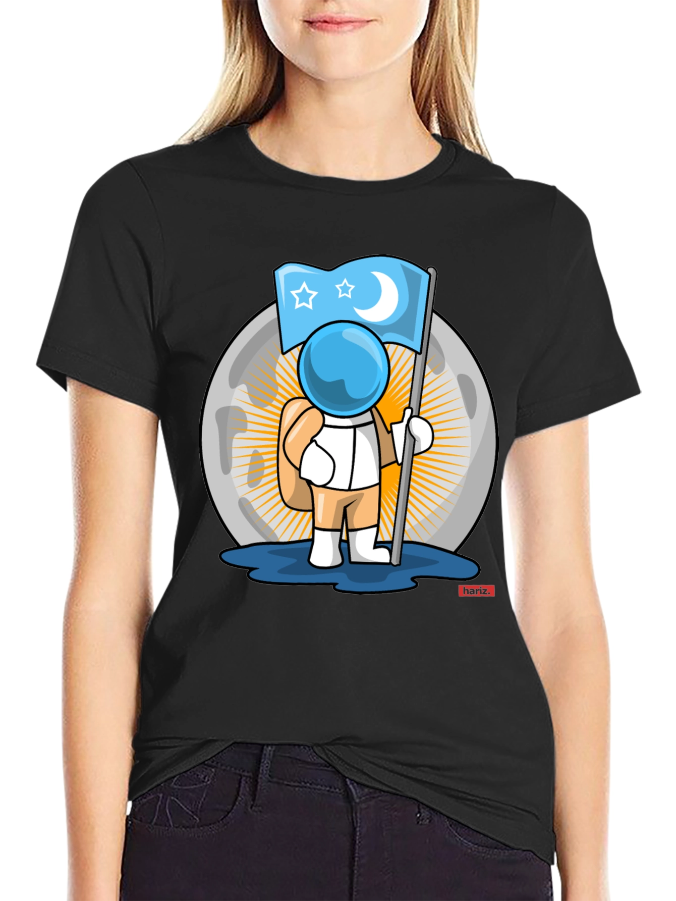 Astronaut Moon Flag Graphic T-Shirt