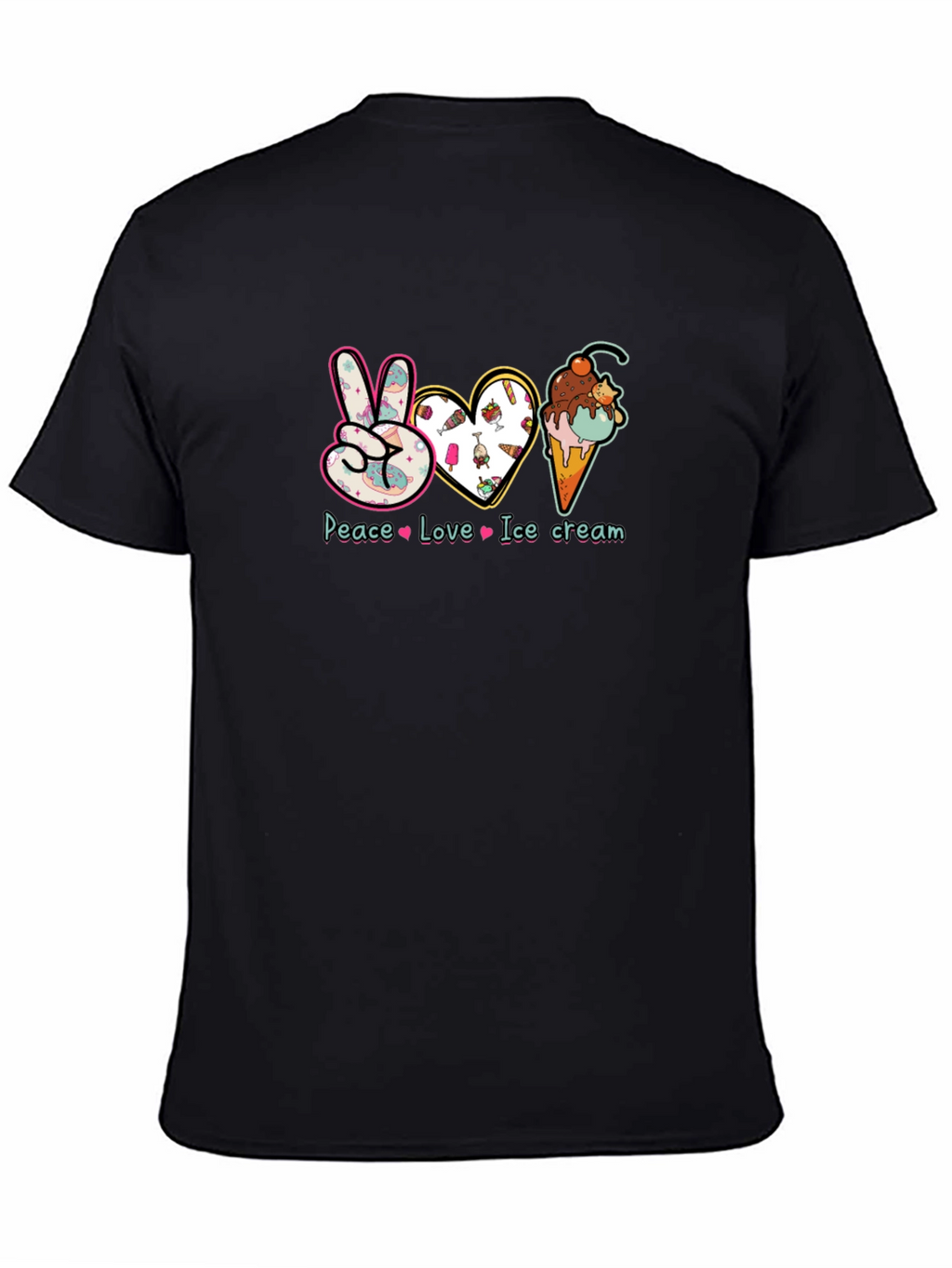 Peace Love Ice Cream Black Graphic T-Shirt