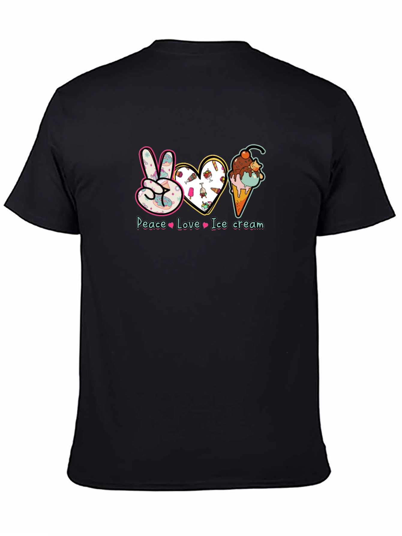 Peace Love Ice Cream Black Graphic T-Shirt