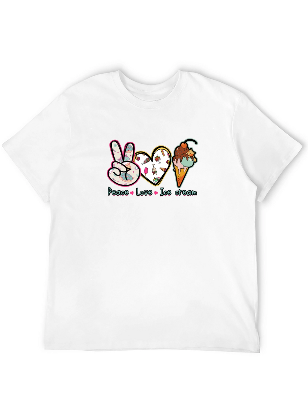 Peace Love Ice Cream Black Graphic T-Shirt