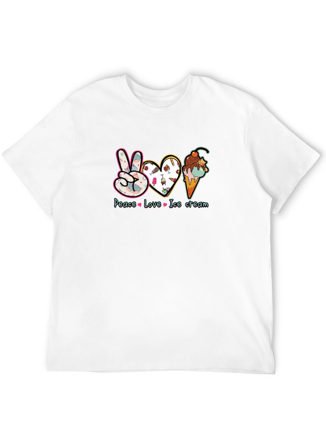 Peace Love Ice Cream Black Graphic T-Shirt