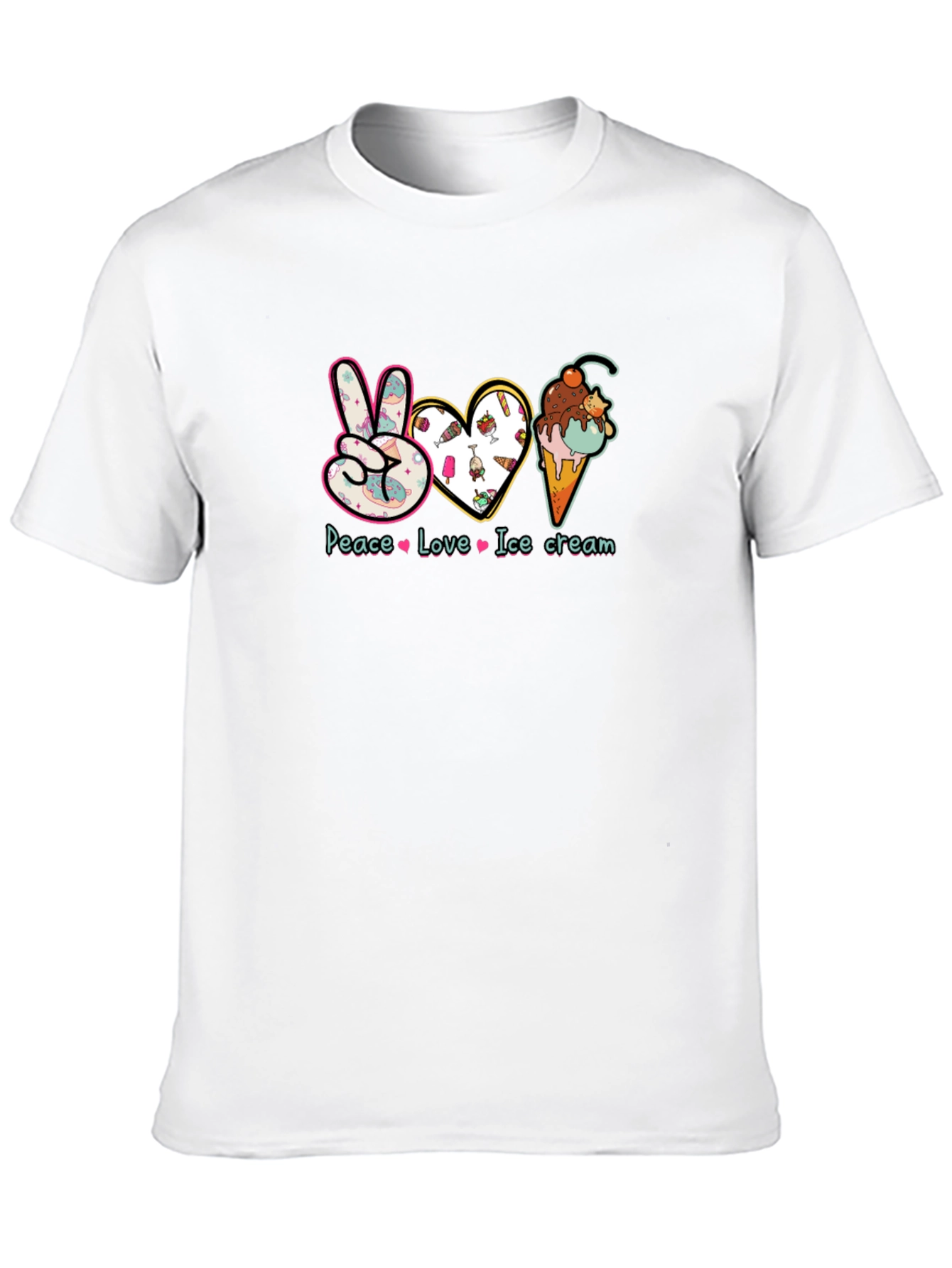 Peace Love Ice Cream Black Graphic T-Shirt