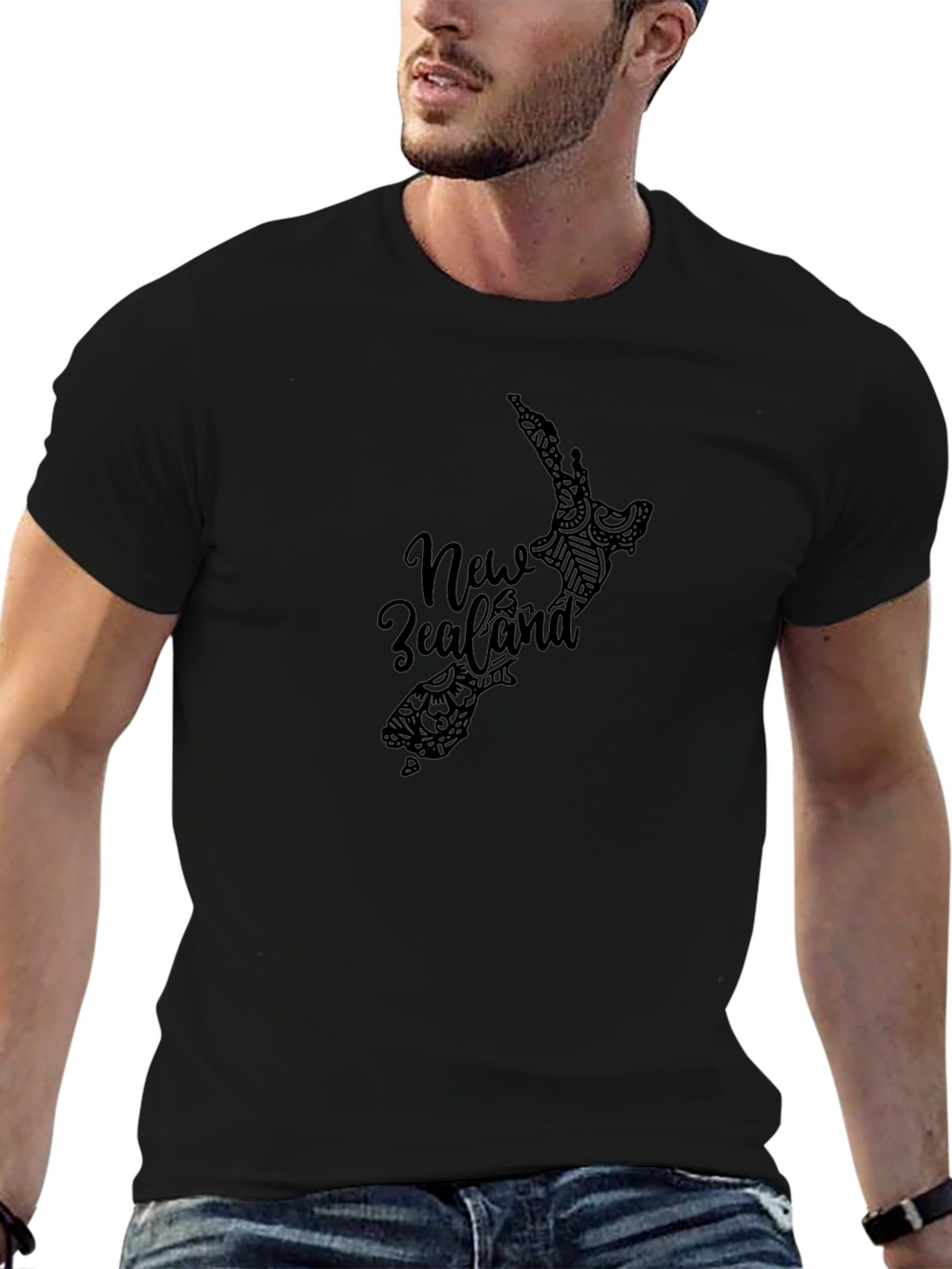 New Zealand Map Graphic Black T-Shirt
