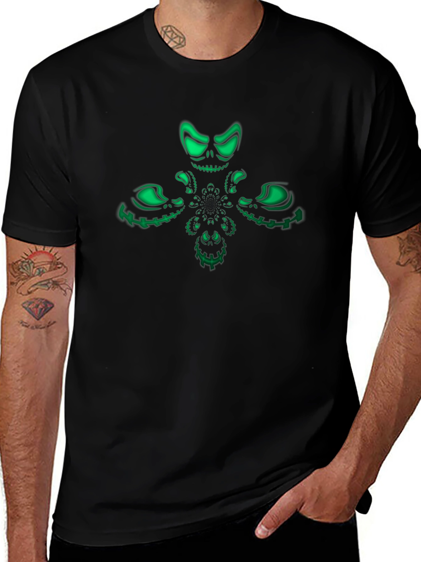 Glowing Skull Graphic Tee - Mens Black T-Shirt