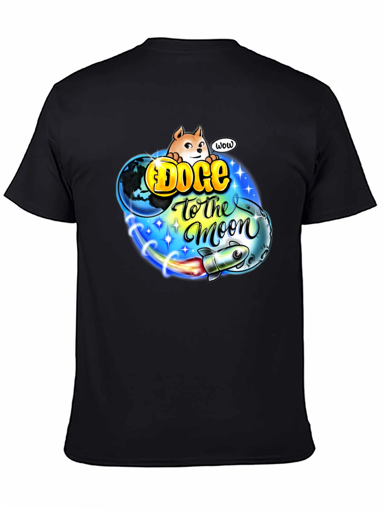 Doge to the Moon Black T-Shirt - Crypto Meme Tee