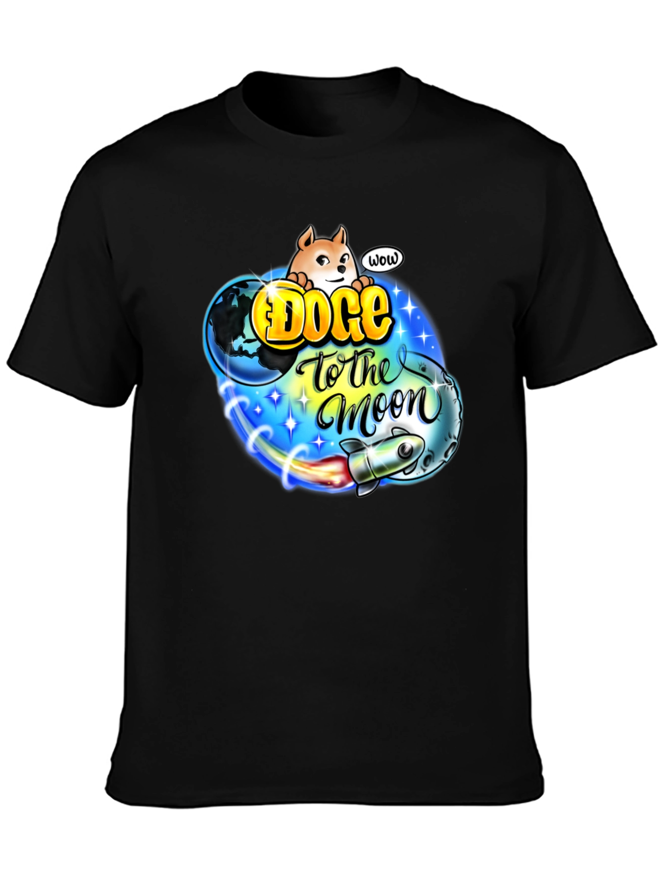 Doge to the Moon Black T-Shirt - Crypto Meme Tee