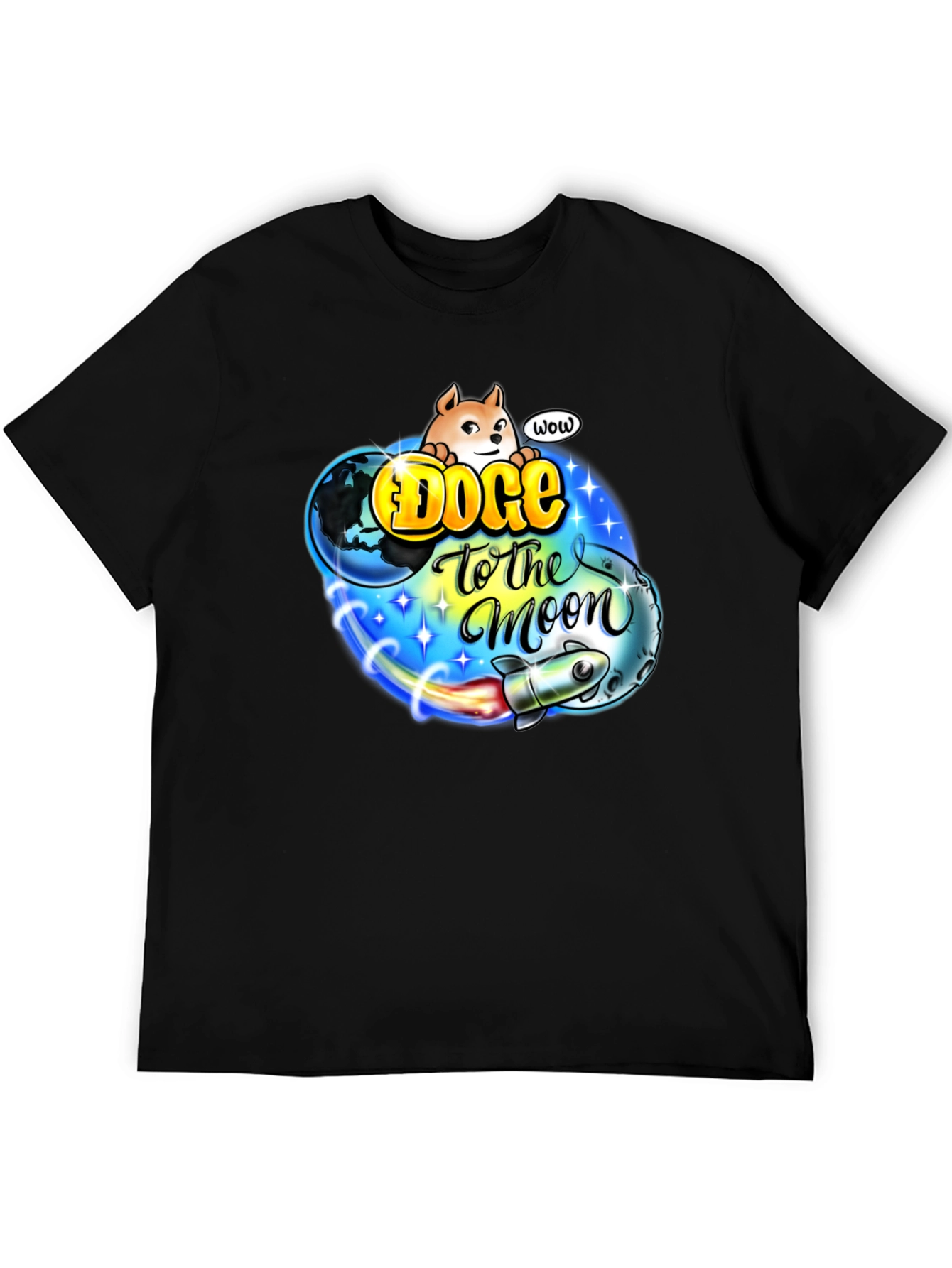 Doge to the Moon Black T-Shirt - Crypto Meme Tee