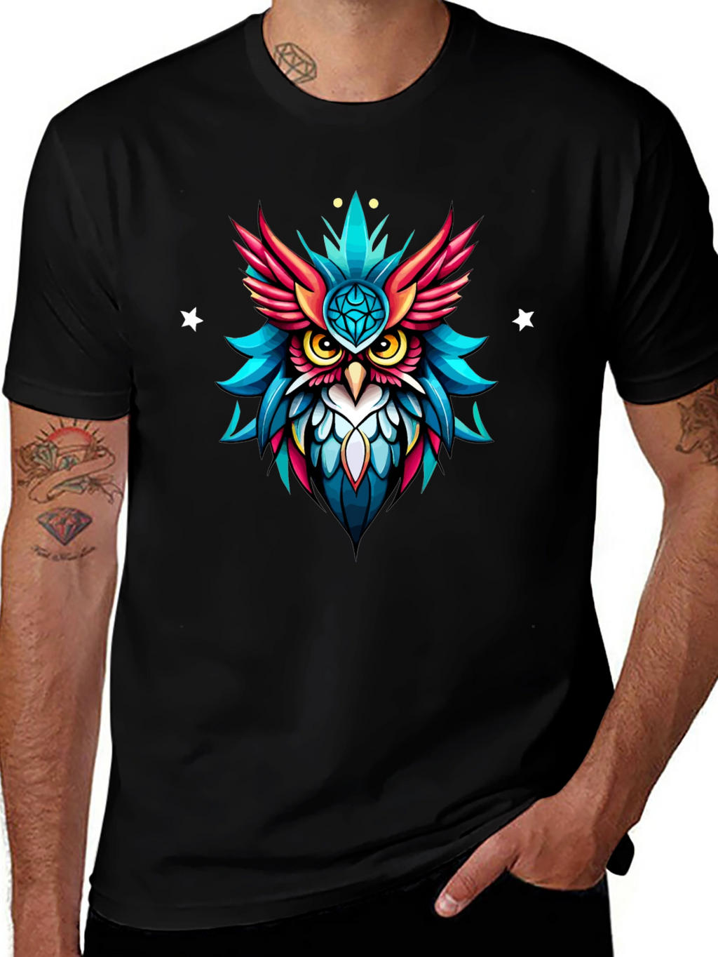 Neon Owl Graphic Tee - Unique Artistic Design