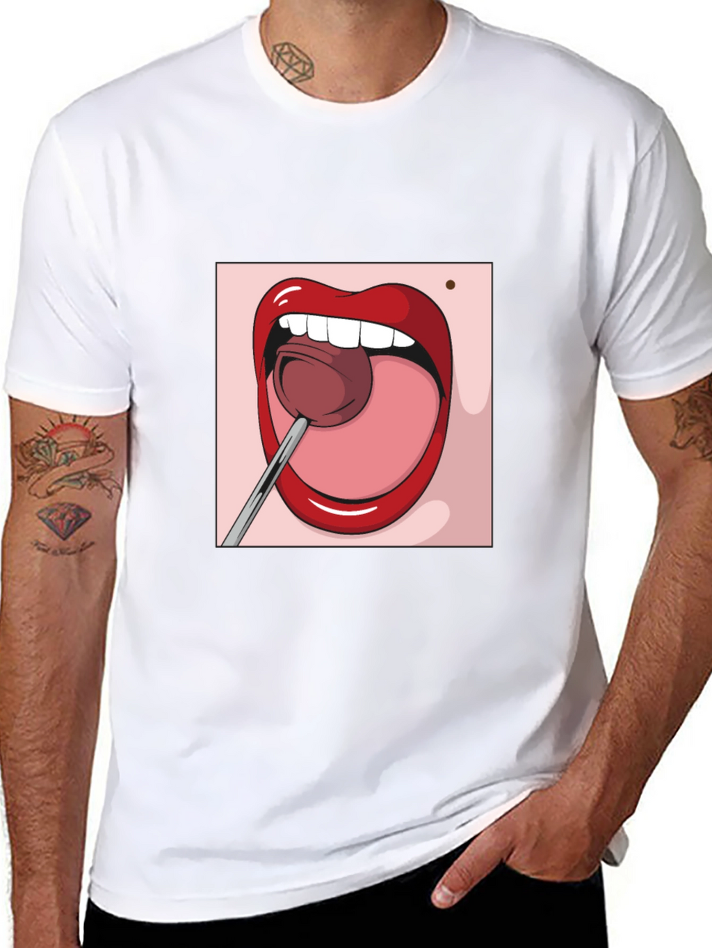 Cartoon Lips Lollipop Graphic Tee - Unisex