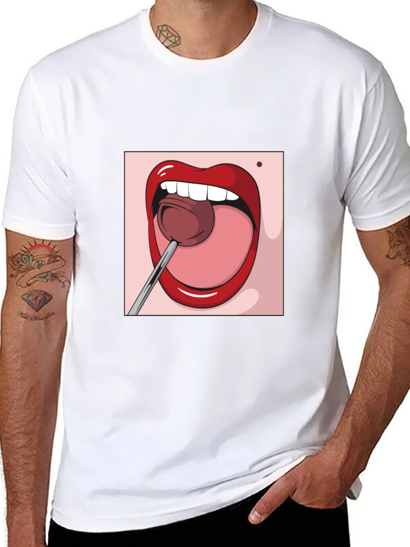 Cartoon Lips Lollipop Graphic Tee - Unisex
