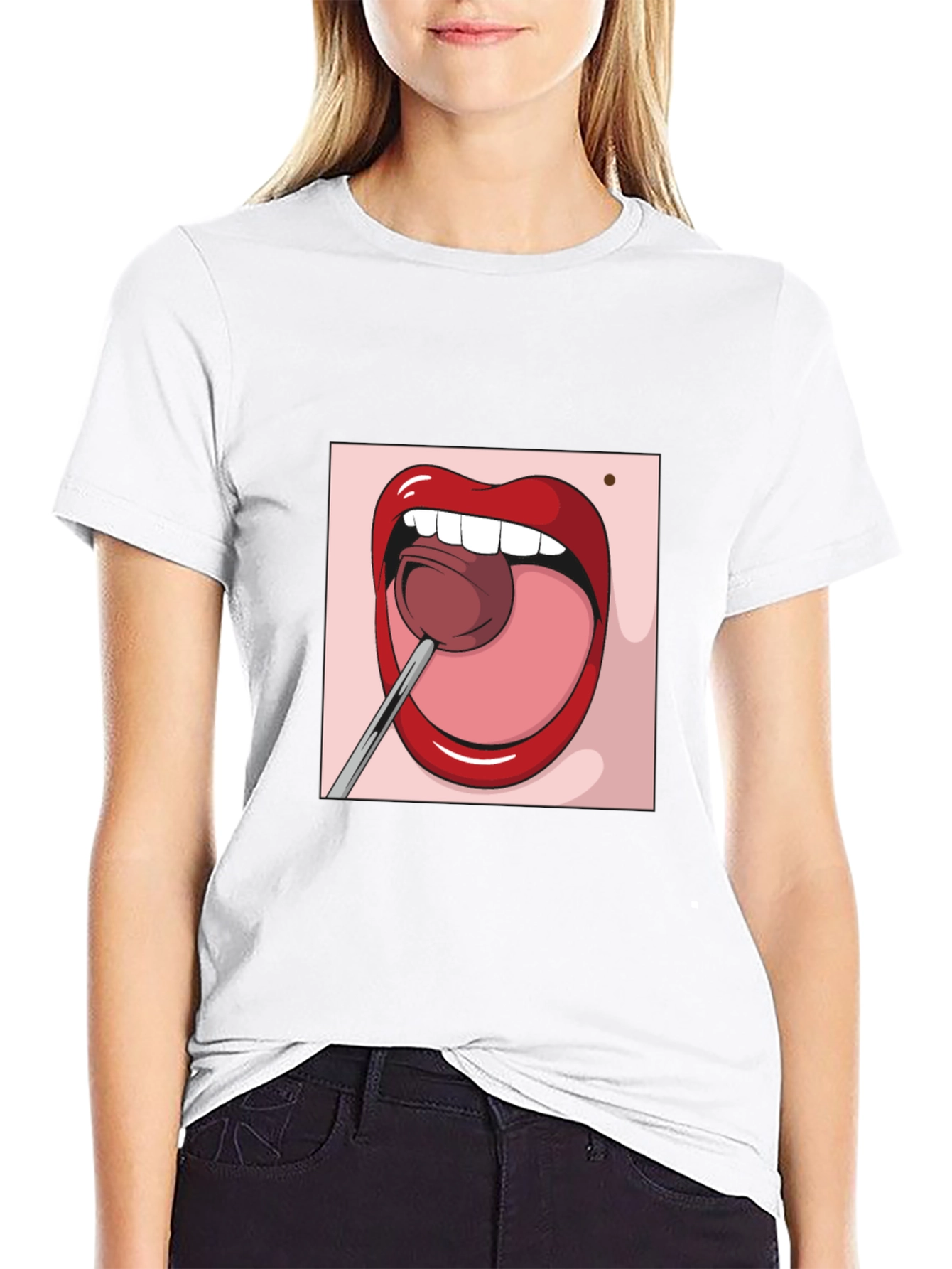 Cartoon Lips Lollipop Graphic Tee - Unisex