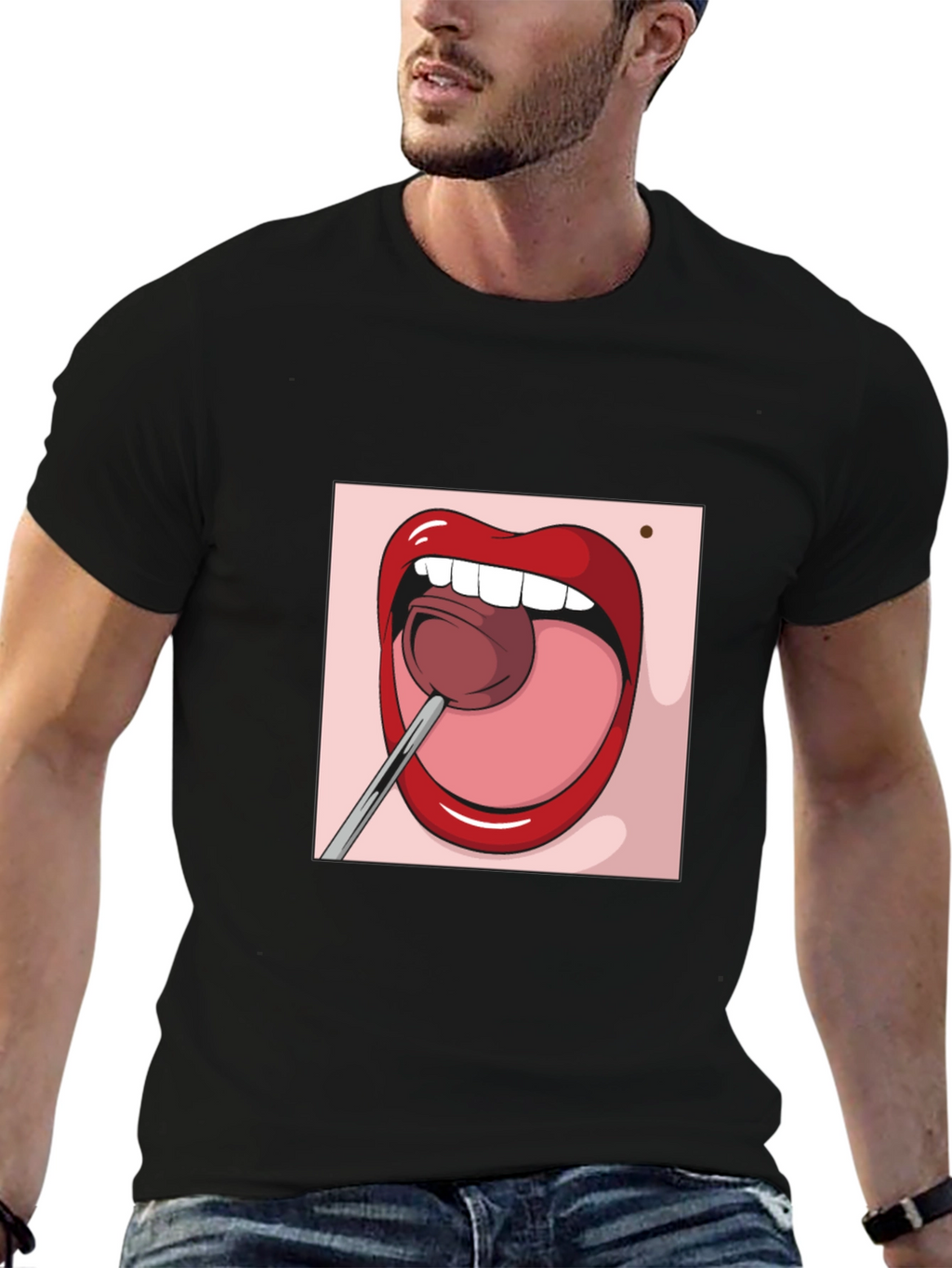 Cartoon Lips Lollipop Graphic Tee - Unisex