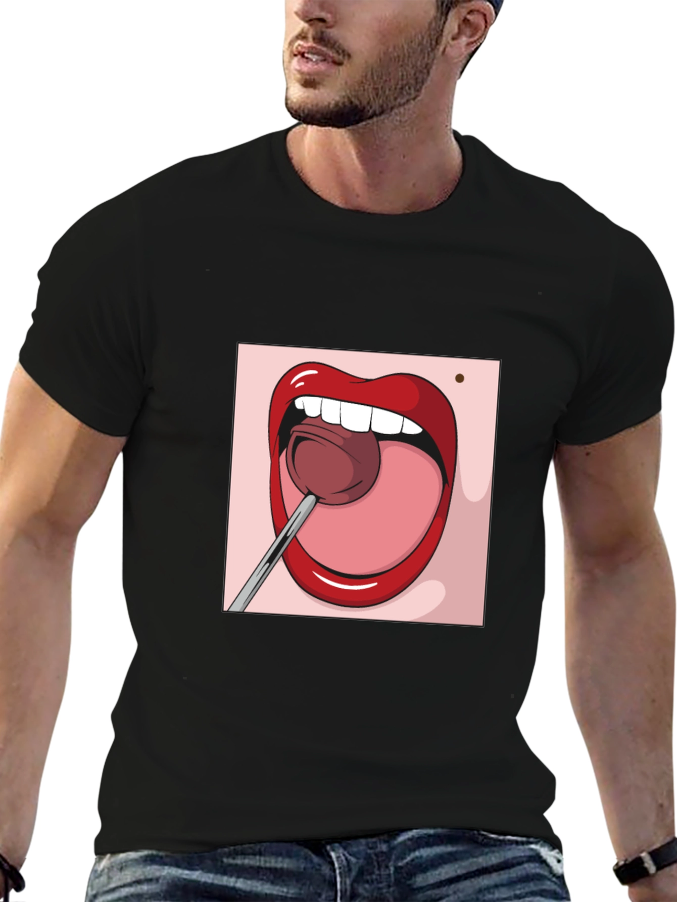 Cartoon Lips Lollipop Graphic Tee - Unisex