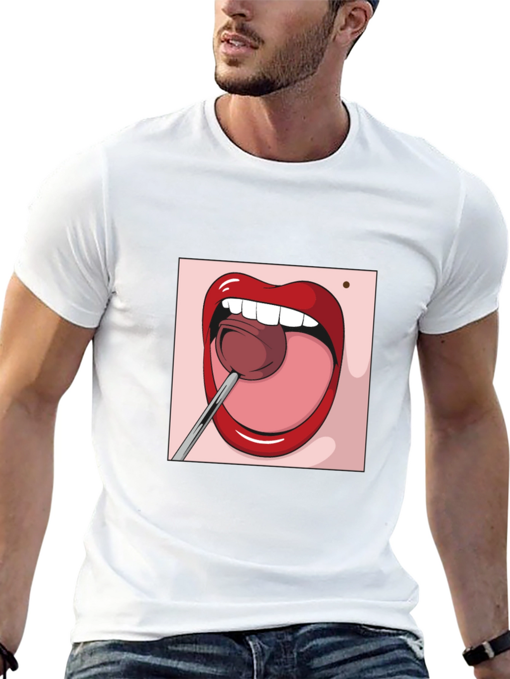 Cartoon Lips Lollipop Graphic Tee - Unisex