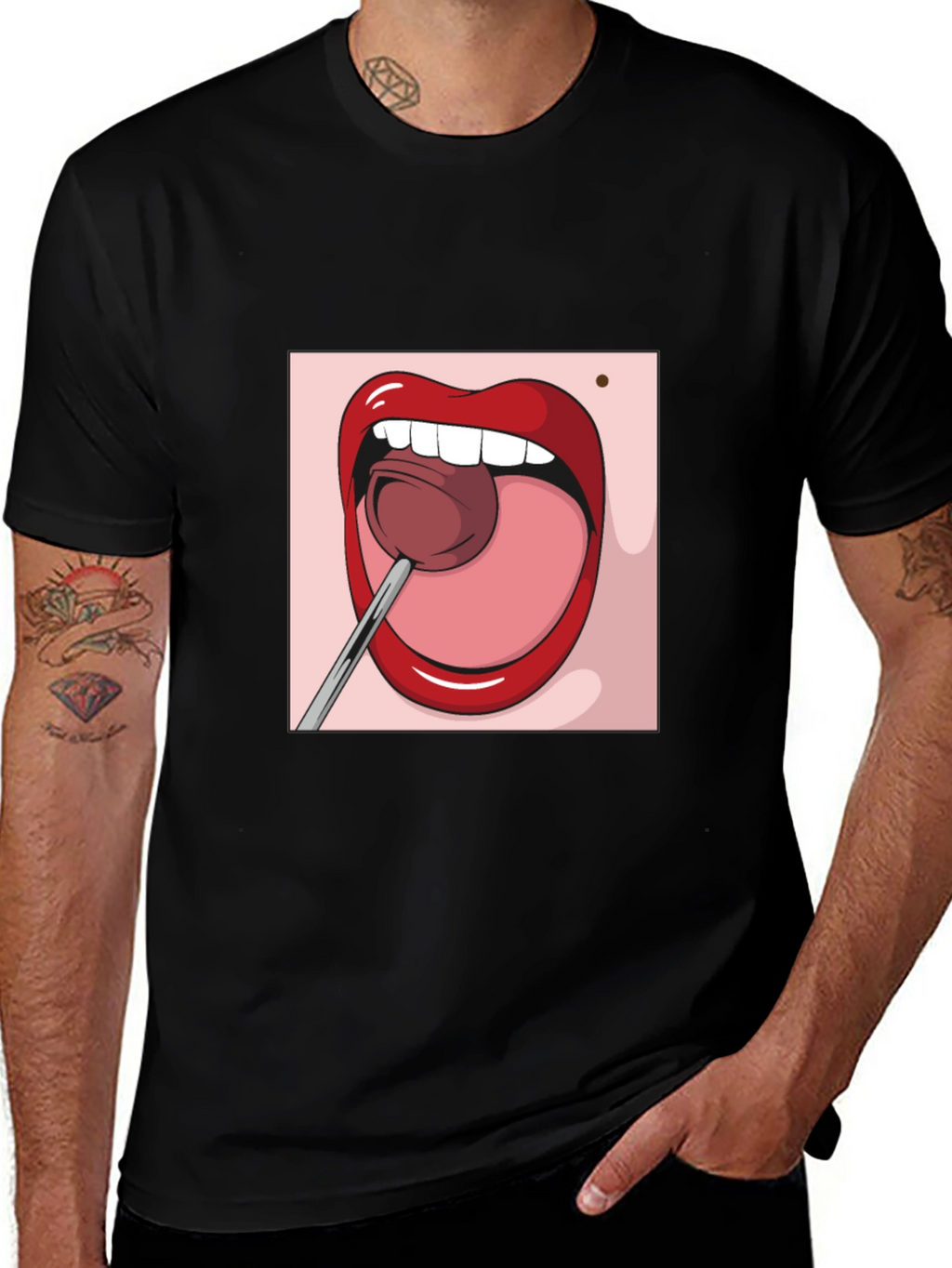 Cartoon Lips Lollipop Graphic Tee - Unisex