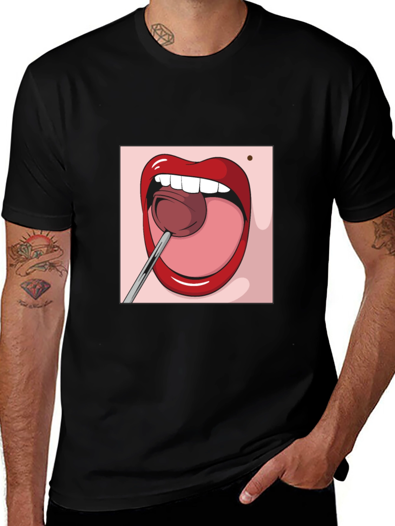 Cartoon Lips Lollipop Graphic Tee - Unisex