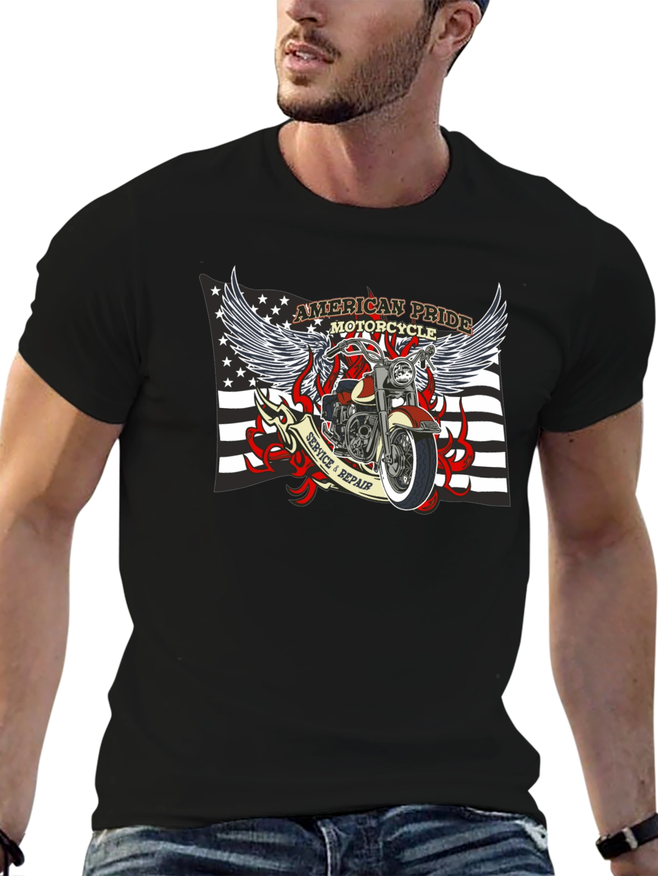 American Pride Motorcycle Graphic T-Shirt