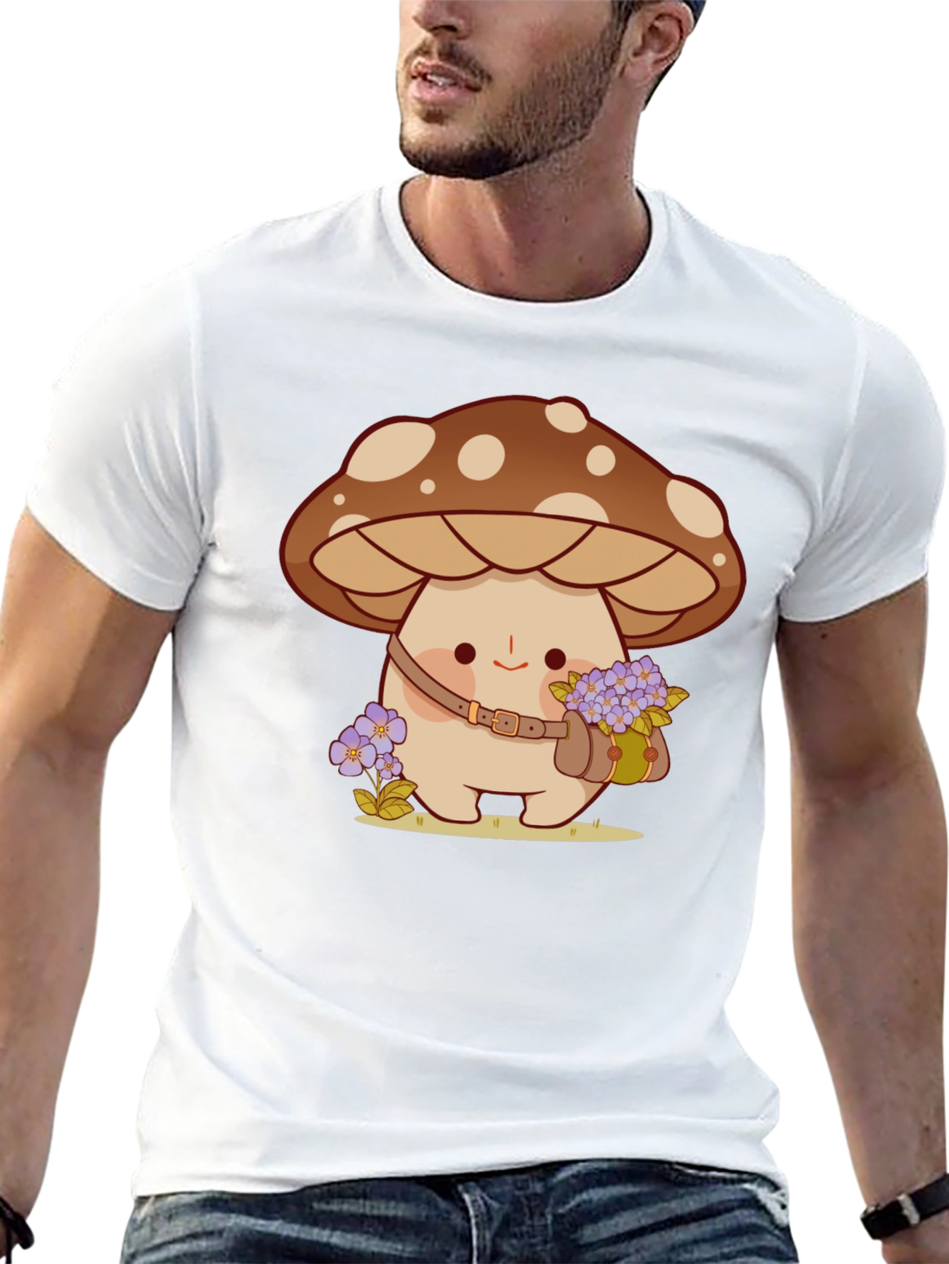 Cute Mushroom Character Black T-Shirt