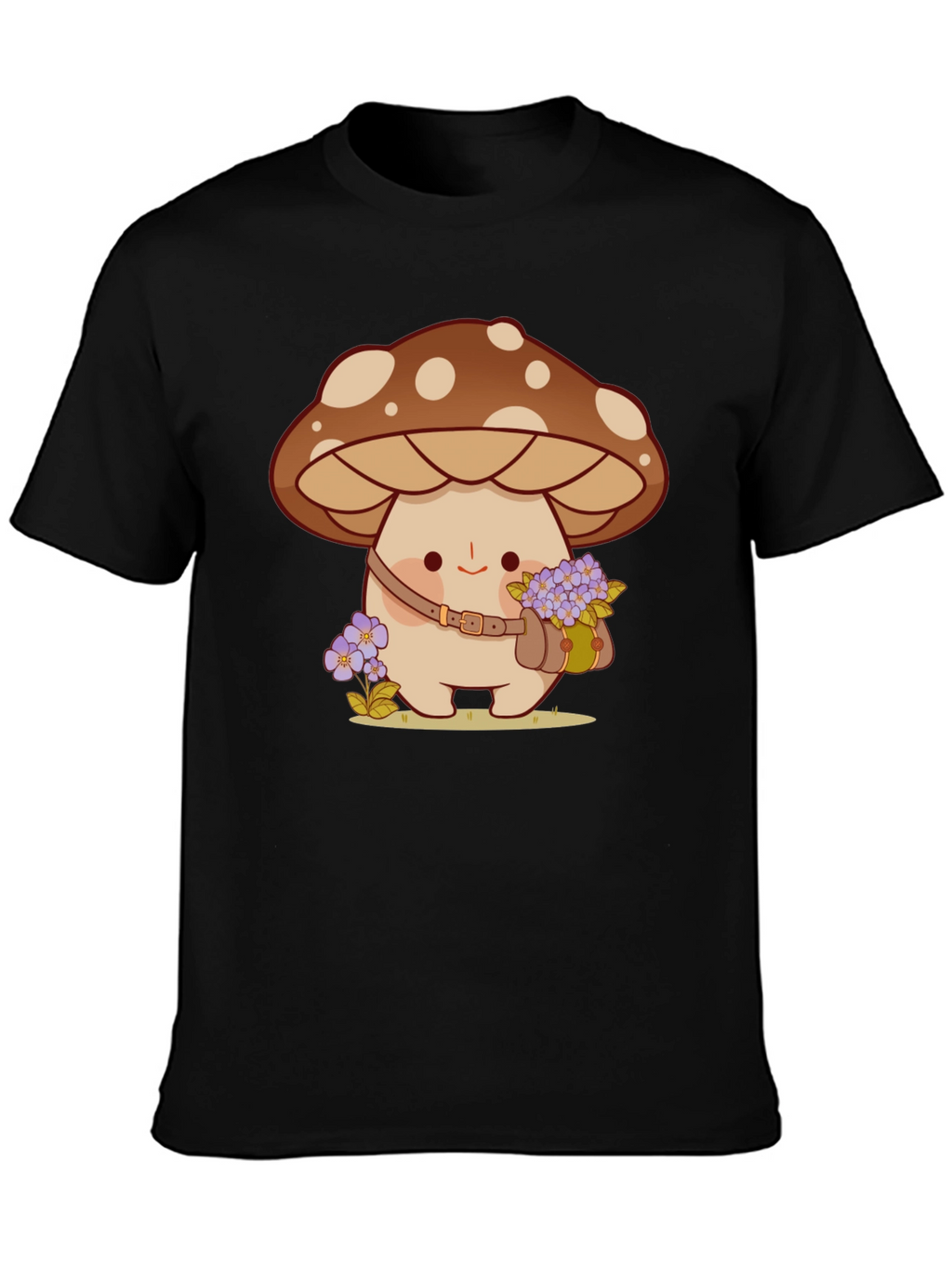 Cute Mushroom Character Black T-Shirt