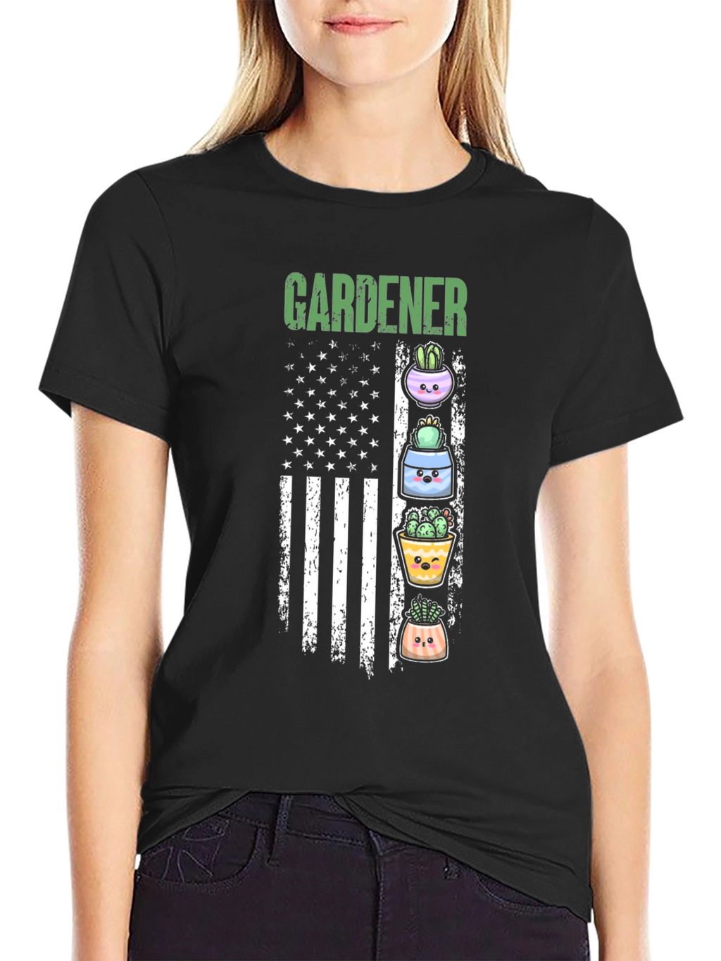 Gardener Cactus American Flag Graphic T-Shirt
