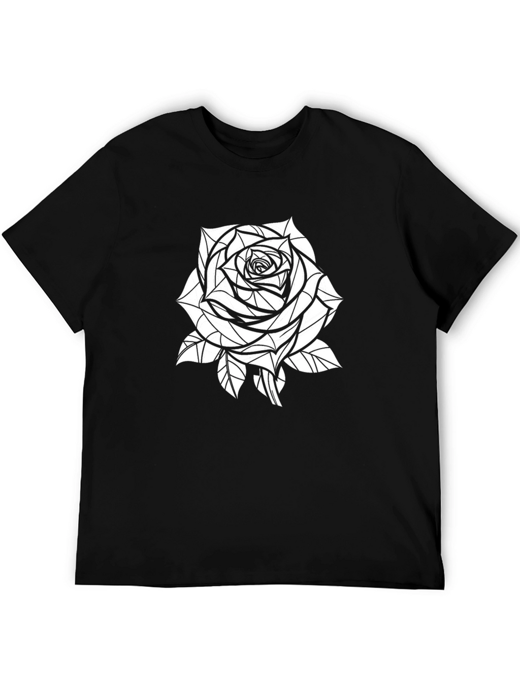 Geometric Rose Graphic Tee - Stylish Black T-Shirt
