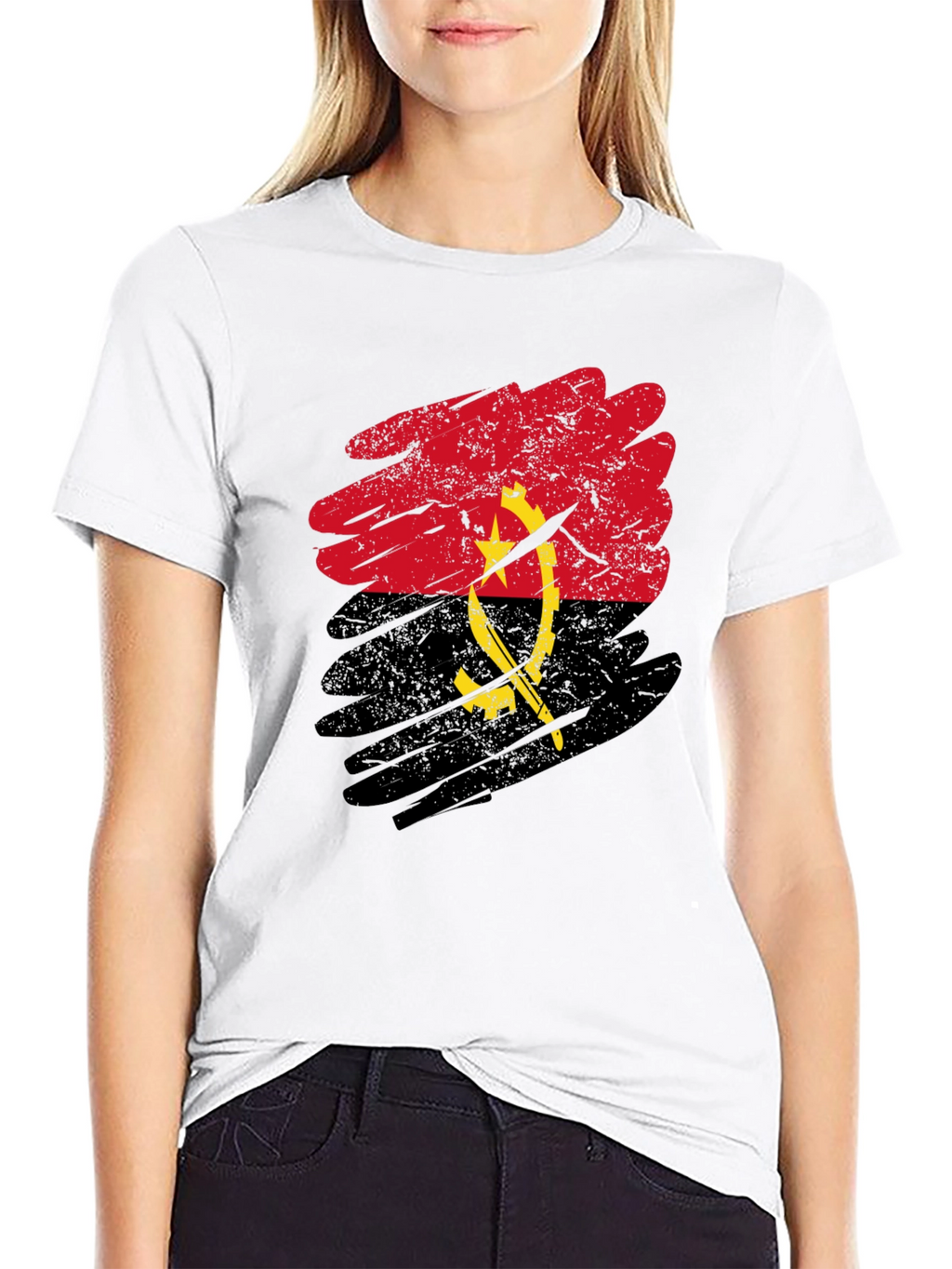 Angola Flag Graphic T-Shirt - Black Casual Tee