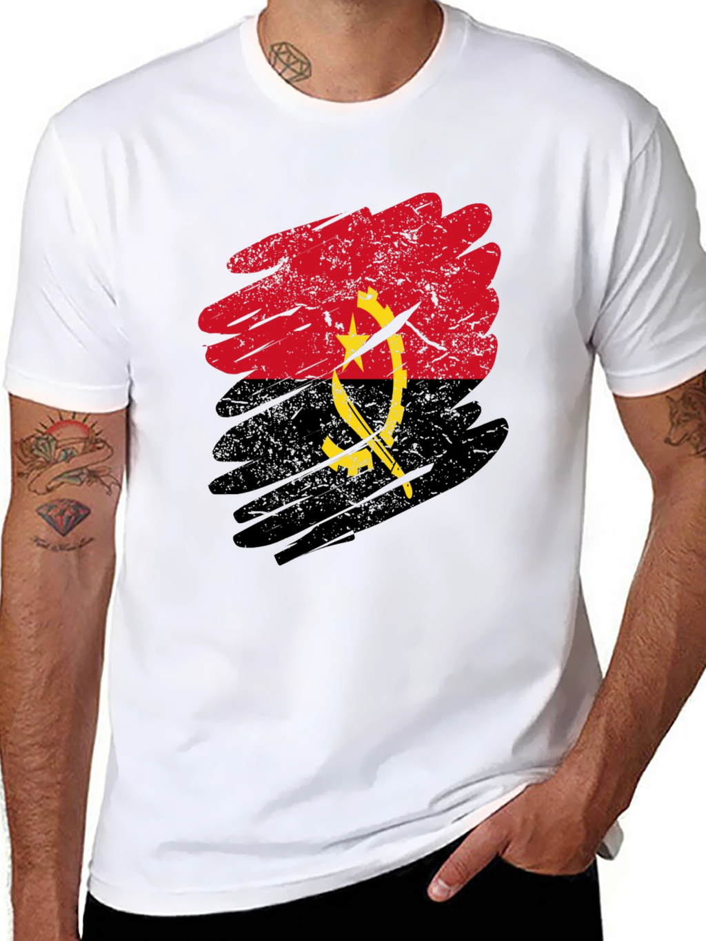Angola Flag Graphic T-Shirt - Black Casual Tee