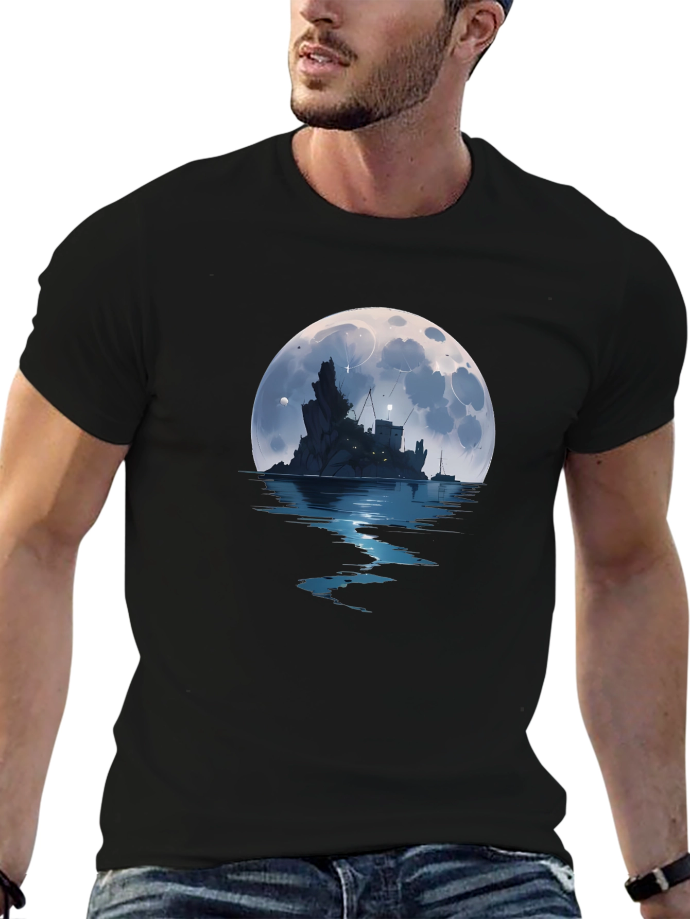 Moonlit Castle Graphic Tee - Black T-Shirt