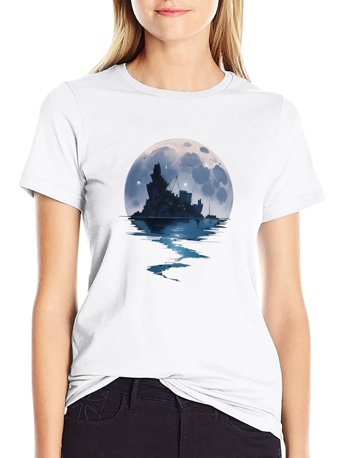 Moonlit Castle Graphic Tee - Black T-Shirt