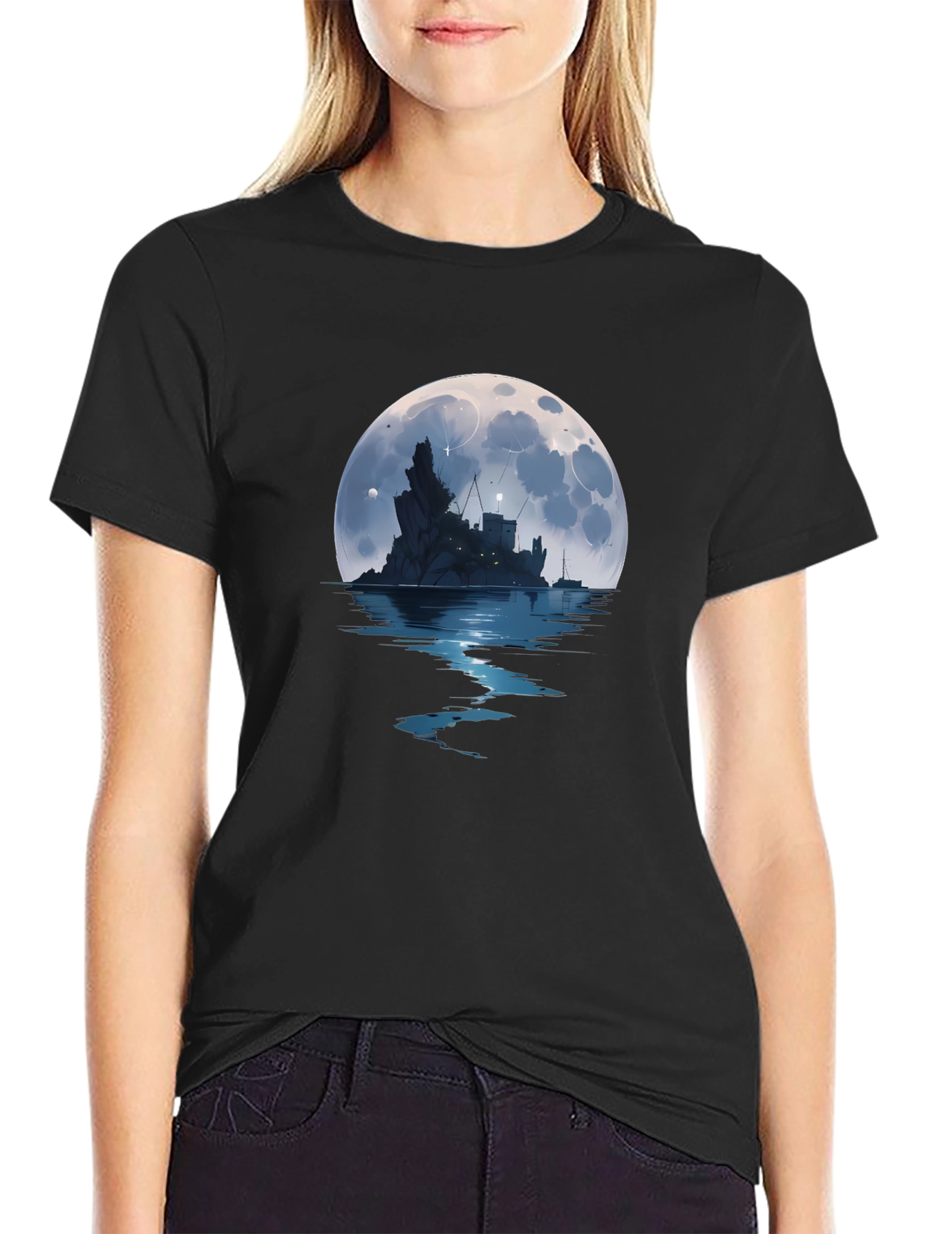 Moonlit Castle Graphic Tee - Black T-Shirt