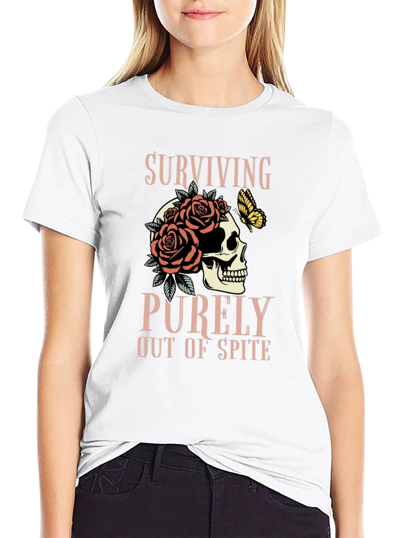 Surviving Out of Spite Skull Rose Graphic Tee