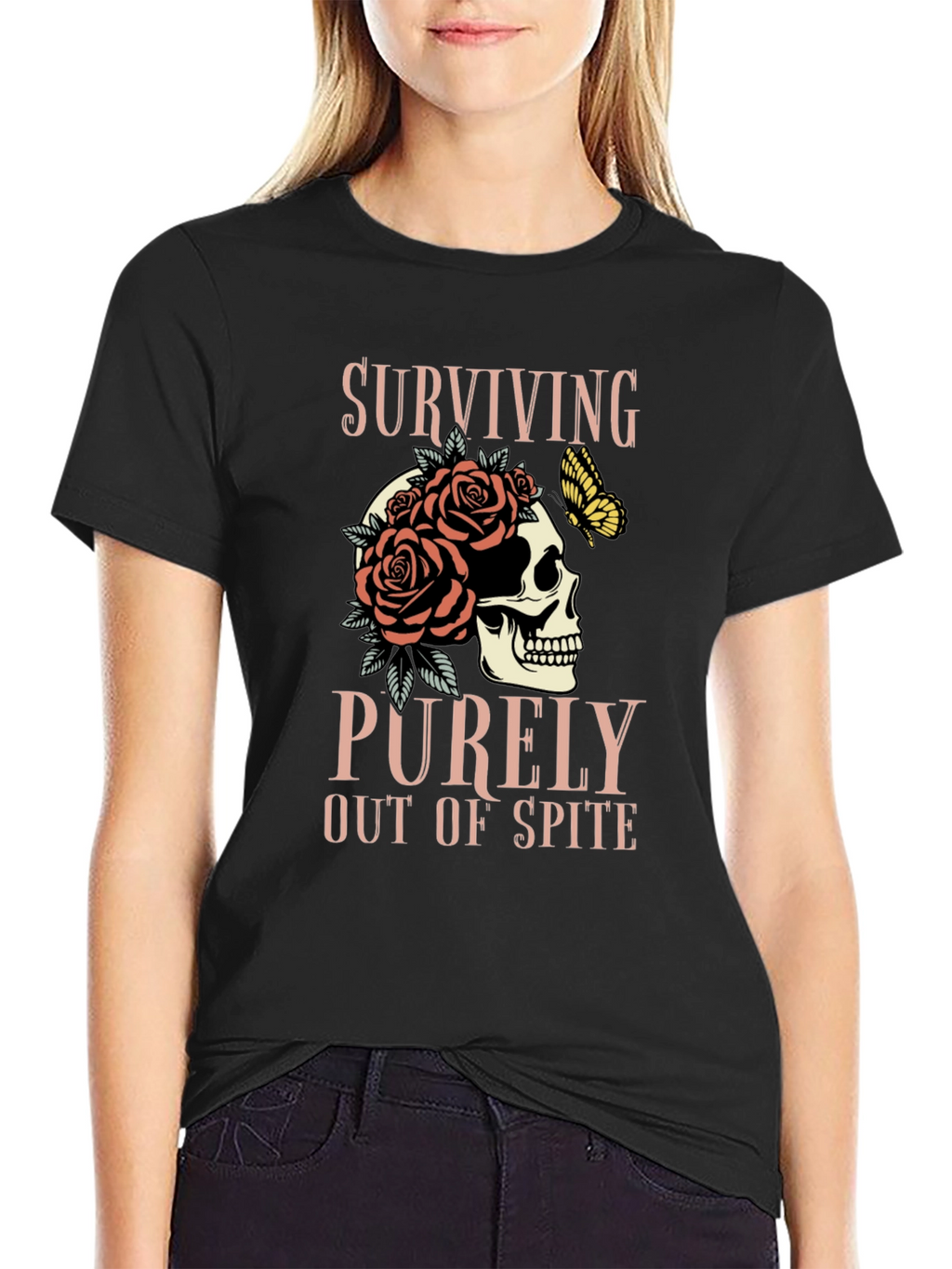Surviving Out of Spite Skull Rose Graphic Tee