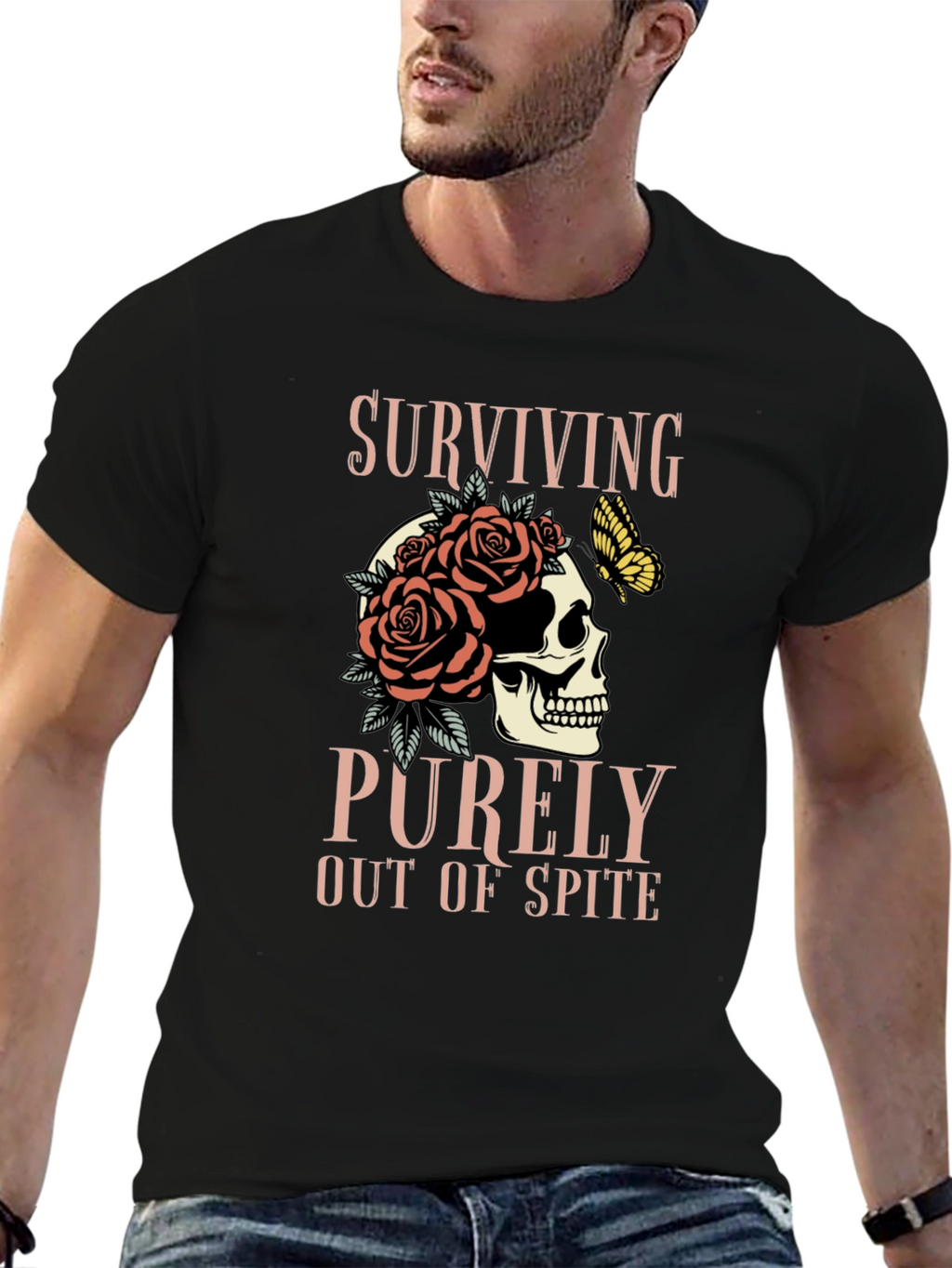 Surviving Out of Spite Skull Rose Graphic Tee