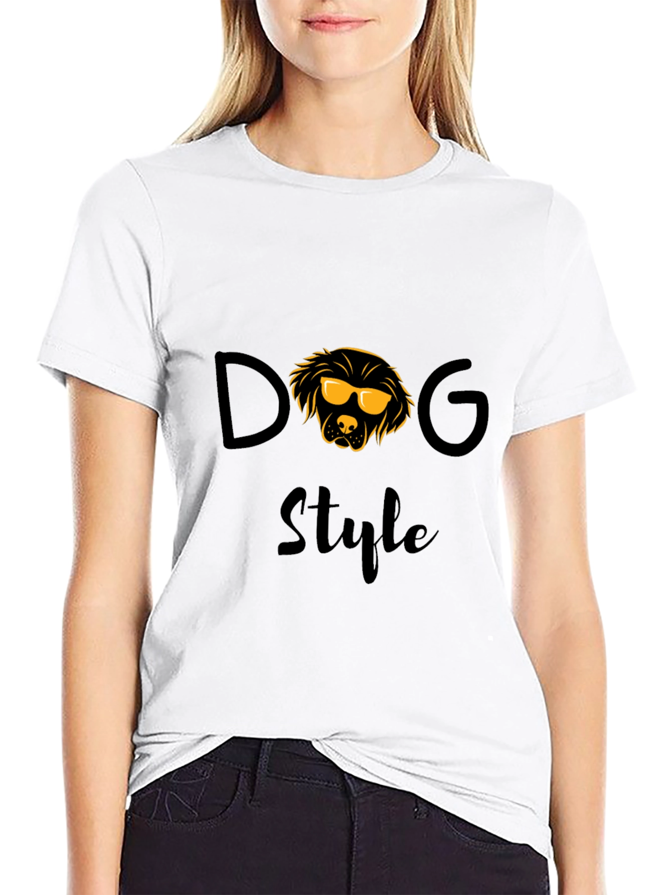 Dog Style Graphic T-Shirt - Trendy Crew Neck Tee