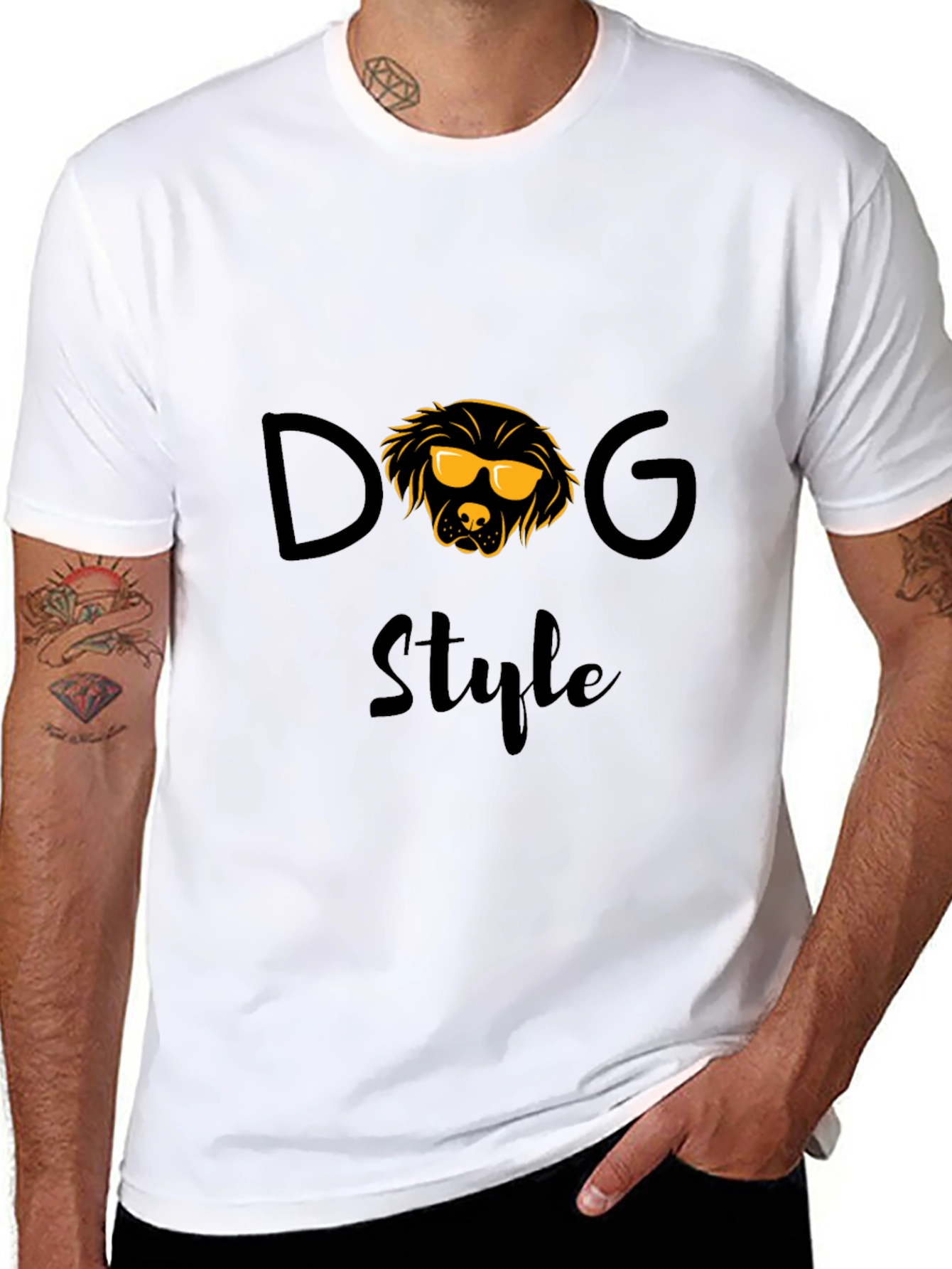 Dog Style Graphic T-Shirt - Trendy Crew Neck Tee