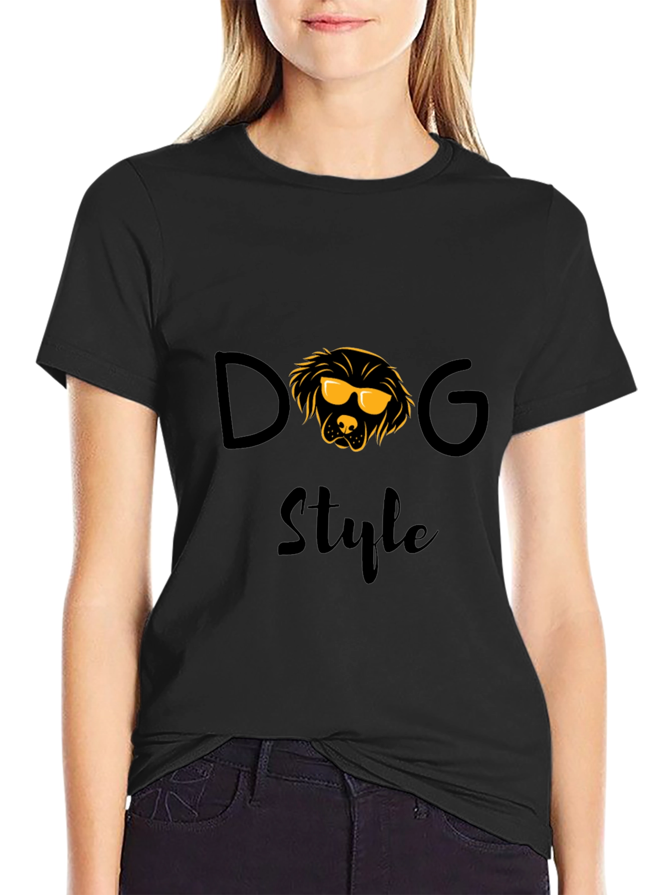 Dog Style Graphic T-Shirt - Trendy Crew Neck Tee