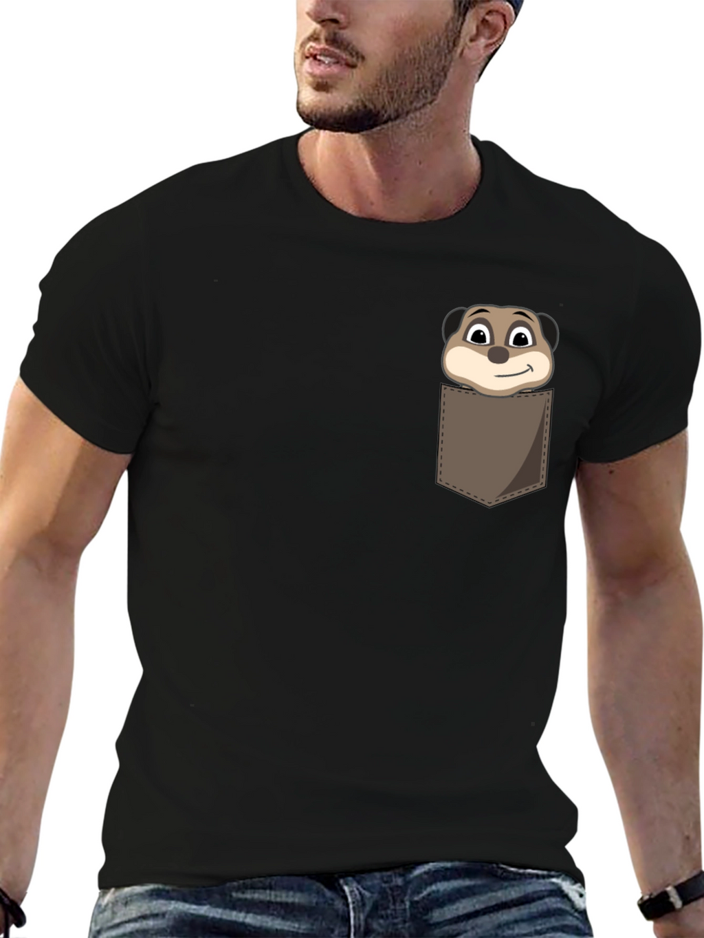 Cartoon Meerkat Pocket T-Shirt